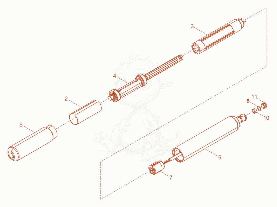 Exploded parts diagram of the Internal Vibrator cpl. of a Wacker Neuson IRSE-FU45/230LASER, with numbered balloons