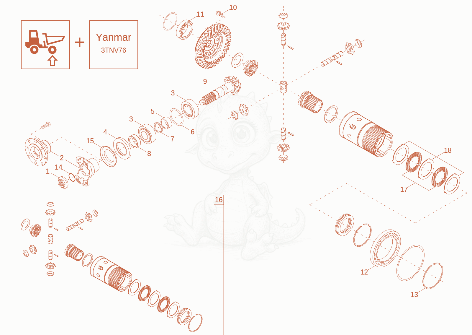 Exploded parts diagram of the differential axle of a Wacker Neuson DW30-2, with numbered balloons