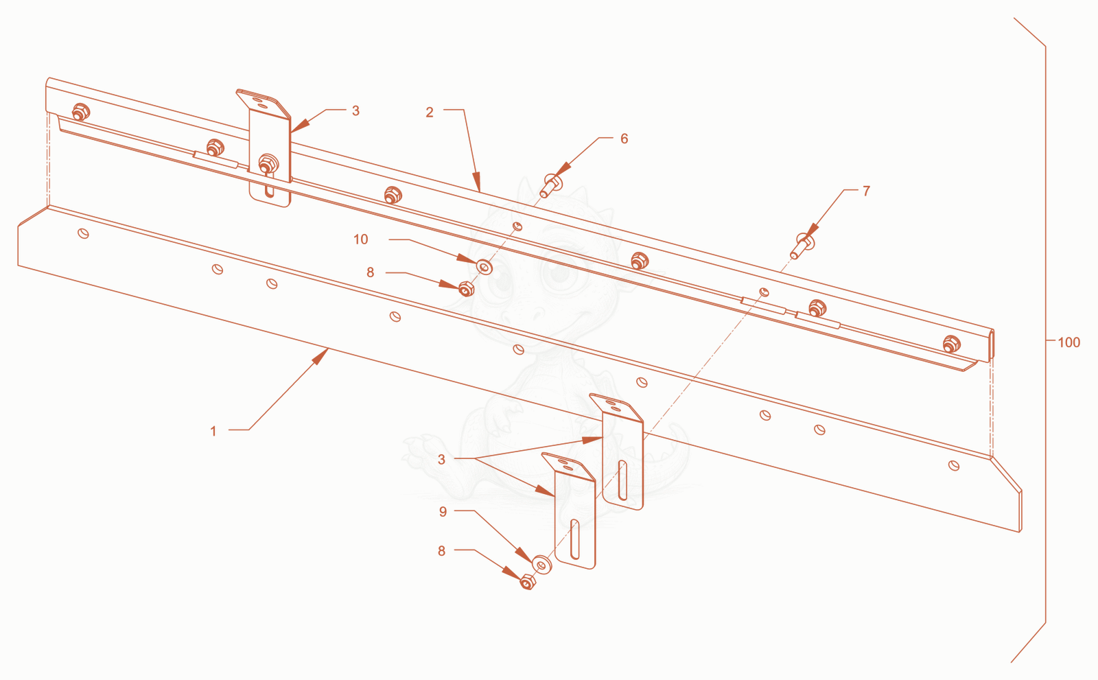 Exploded parts diagram of the Rigid scraper of a Wacker Neuson RD45-140, with numbered balloons