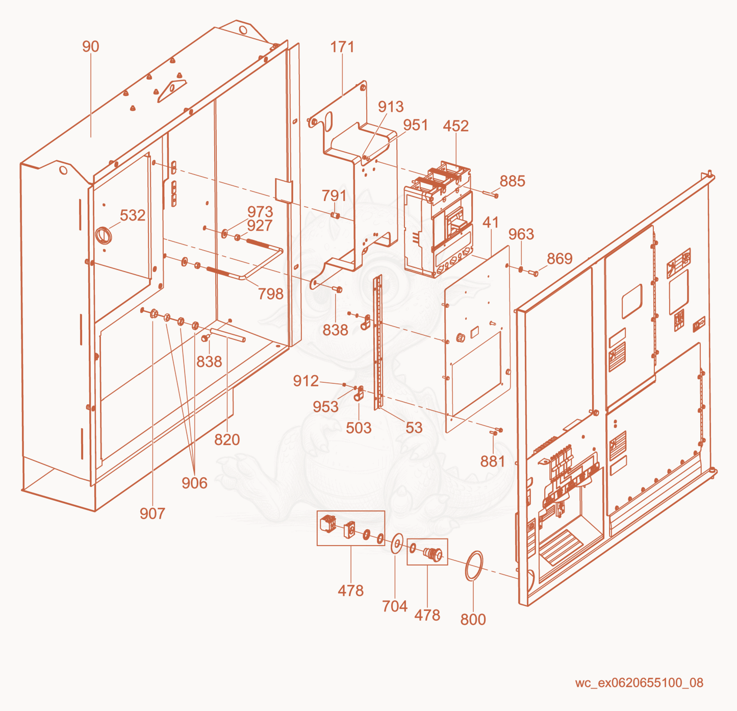 Exploded parts diagram of the Main Breaker of a Wacker Neuson G150, with numbered balloons