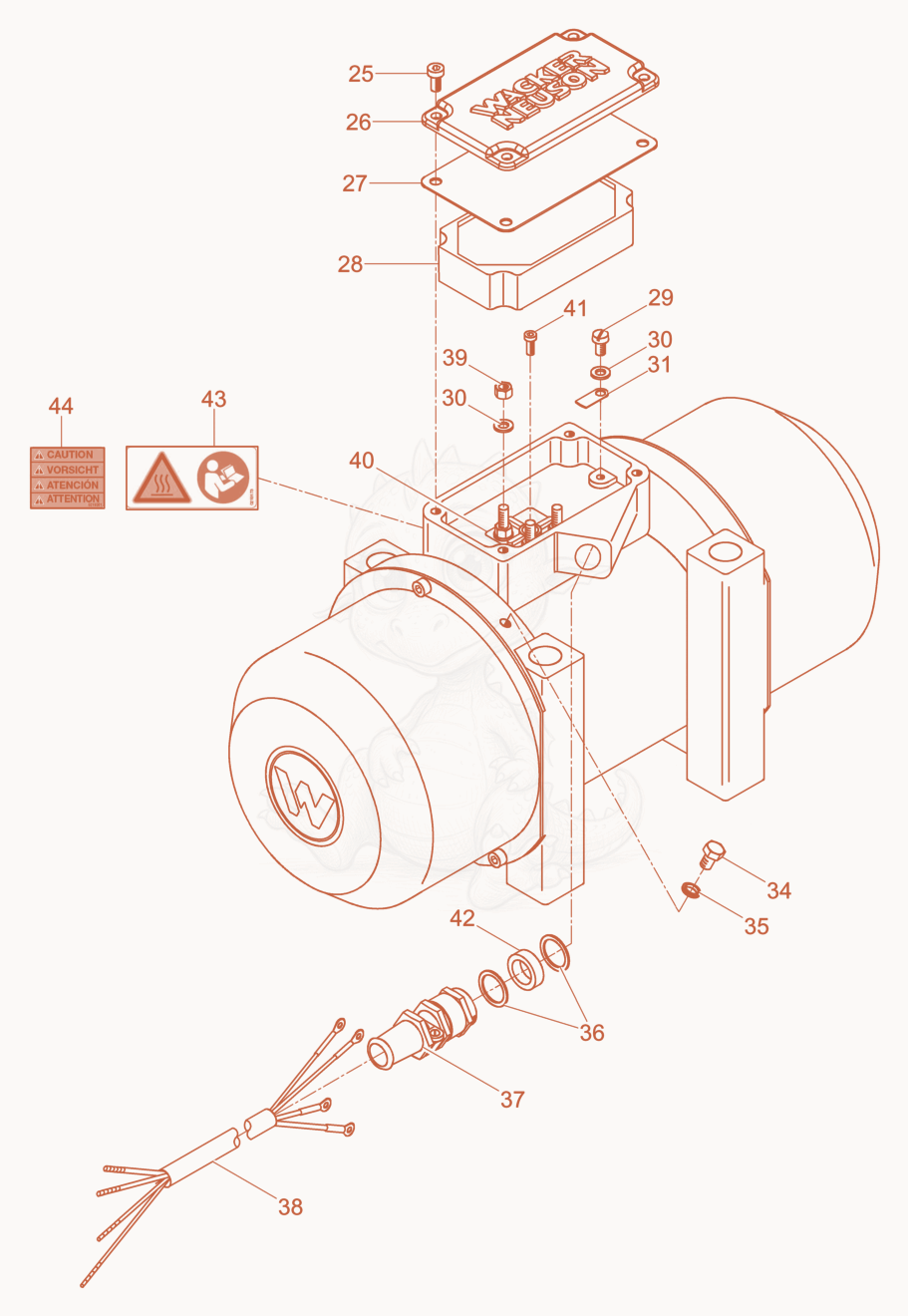 Despiece del External vibrator de una máquina Wacker Neuson AR54/3/230VARIO, con globos numerados