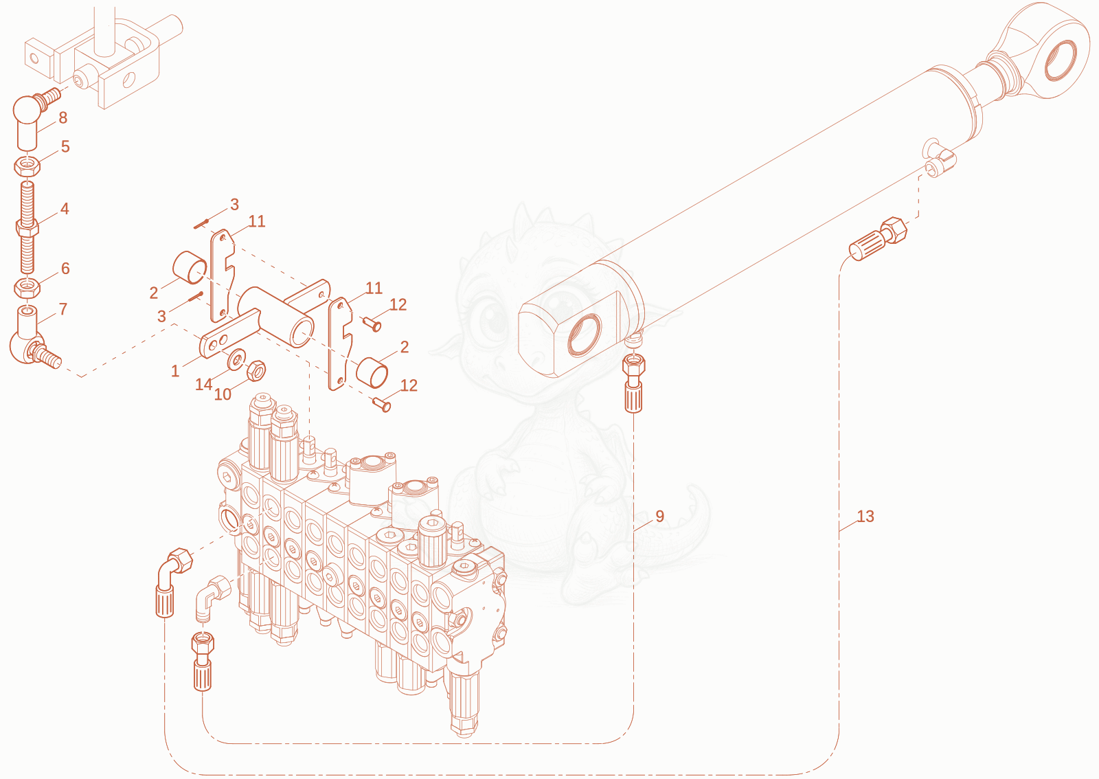 Exploded parts diagram of the DIPPER ARM OPERATION of a Wacker Neuson 803-2, with numbered balloons