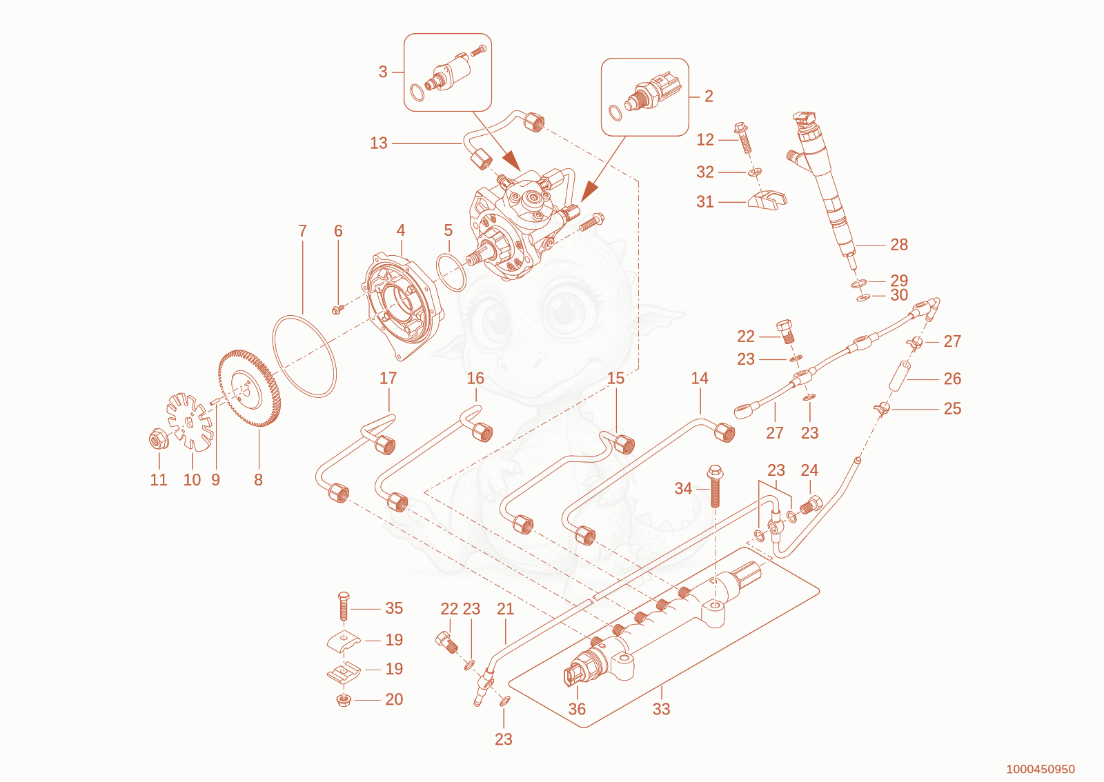 Exploded parts diagram of the fuel injection equipment of a Wacker Neuson TH522STAGEV, with numbered balloons