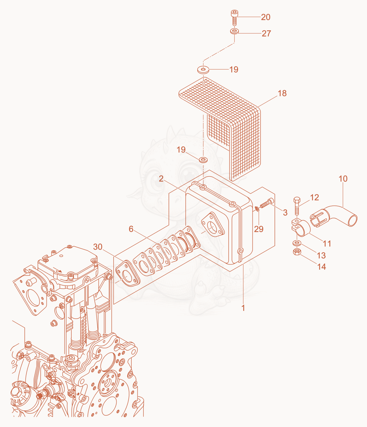 Exploded parts diagram of the Exhaust Silencer of a Wacker Neuson DPU6555HEUS, with numbered balloons