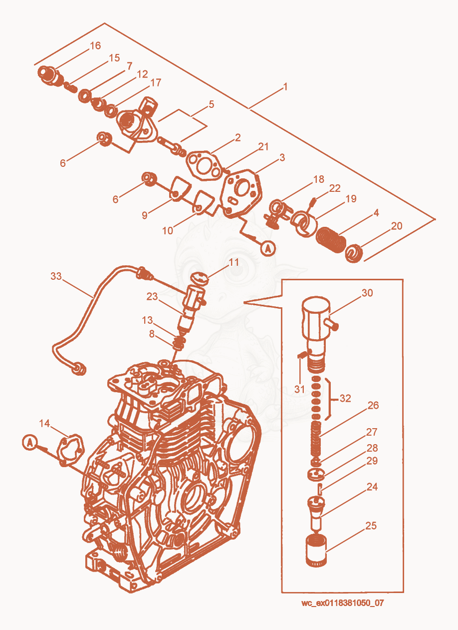 Exploded parts diagram of the Injection Valve of a Wacker Neuson DS720, with numbered balloons