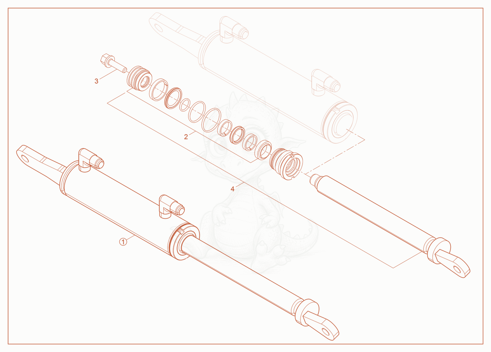 Exploded parts diagram of the Power Coupler Cylinder of a Wacker Neuson ST50, with numbered balloons