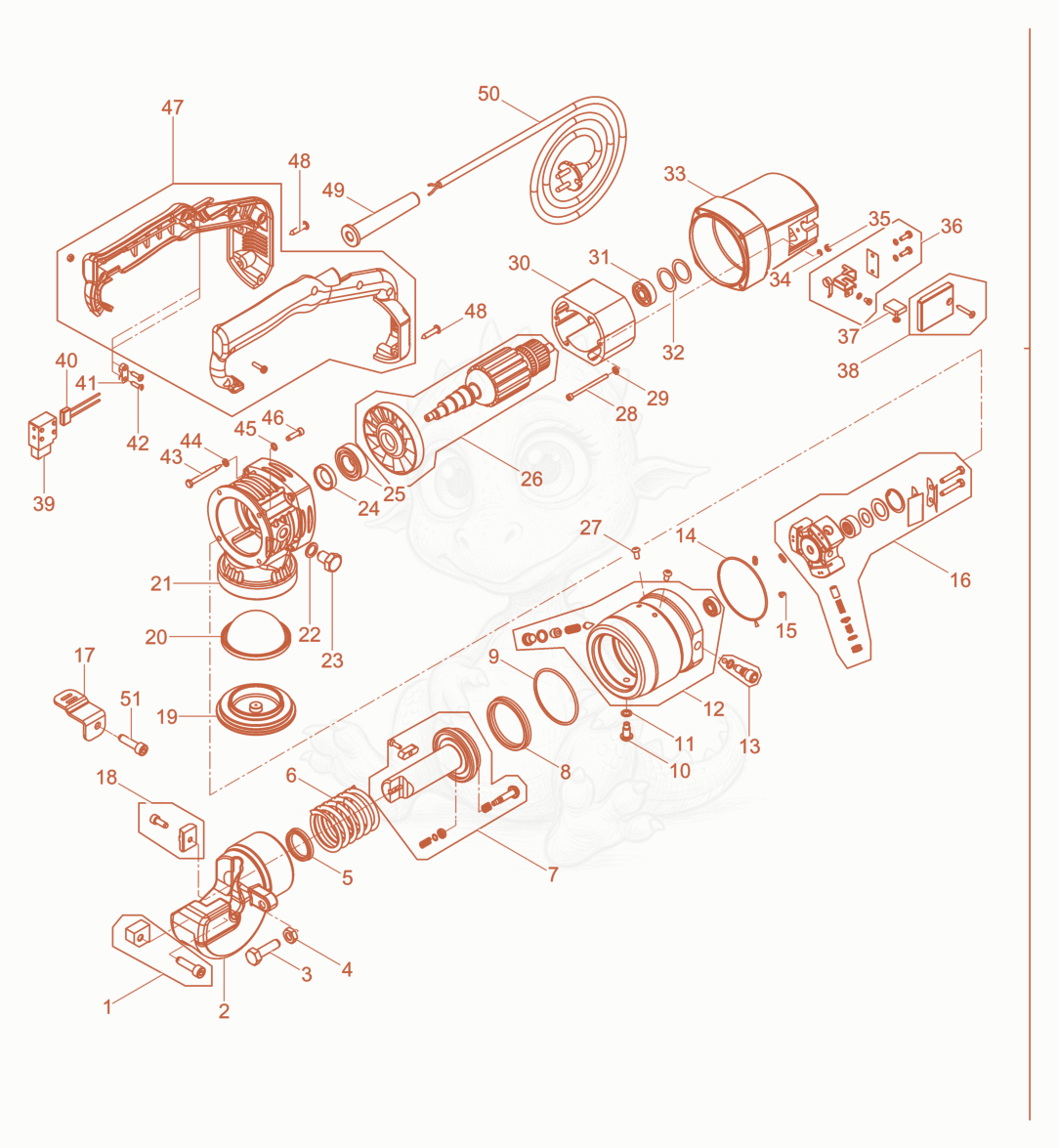 Exploded parts diagram of the Reinforcement Cutting Equipment of a Wacker Neuson RCE-20/230, with numbered balloons