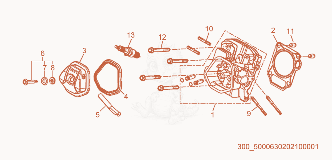 Exploded parts diagram of the Cylinder Head of a Wacker Neuson MG5SD, with numbered balloons