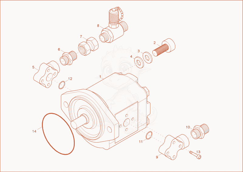 Exploded parts diagram of the gear pump of a Wacker Neuson 3501AB, with numbered balloons