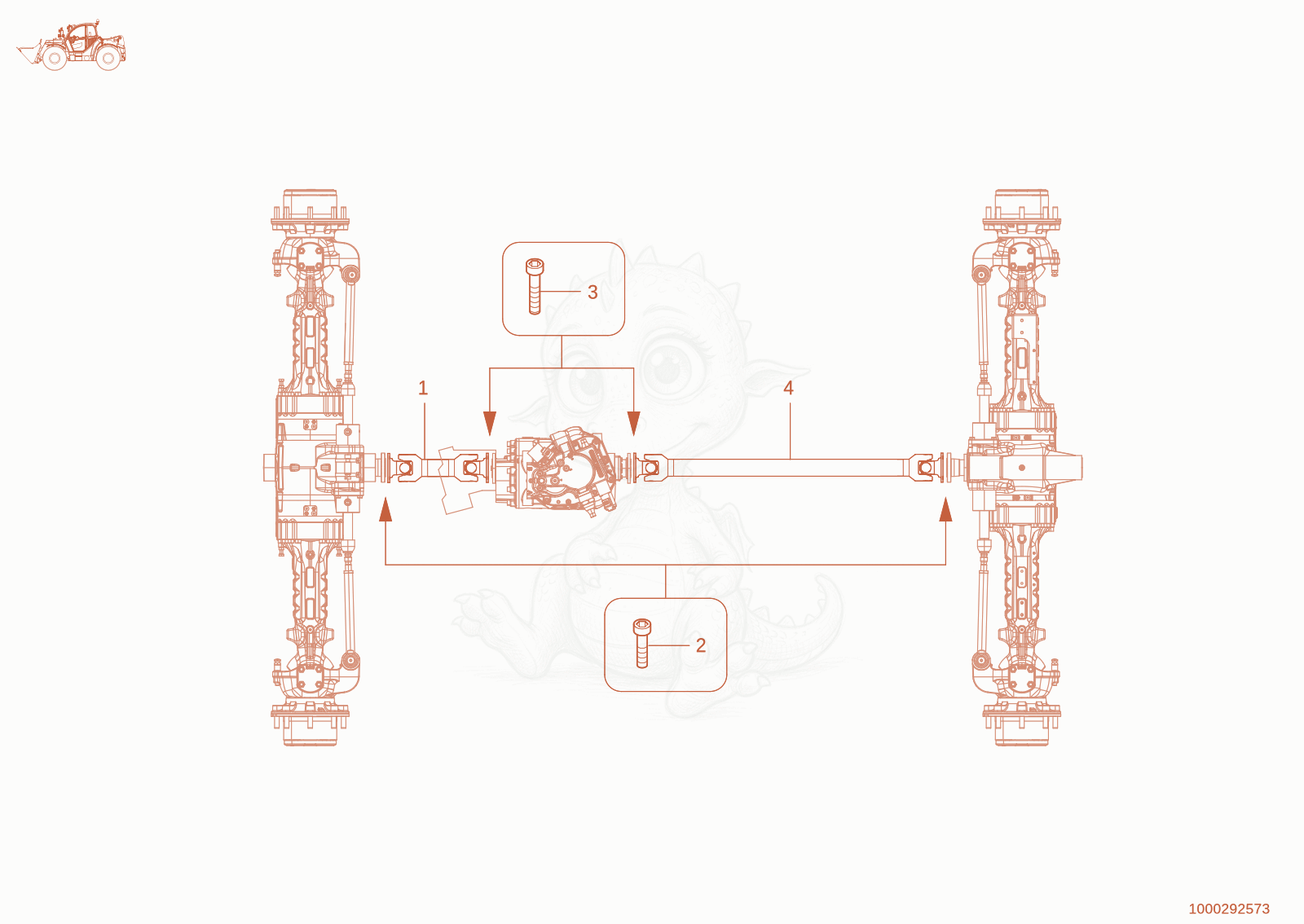 Exploded parts diagram of the cardan shaft of a Wacker Neuson TH744(416-02), with numbered balloons