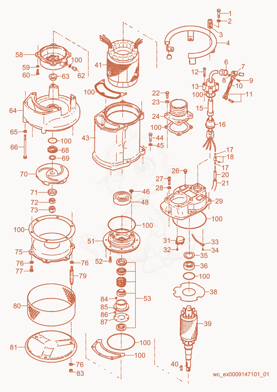 Exploded parts diagram of the Pump Components of a Wacker Neuson PS47503HF, with numbered balloons
