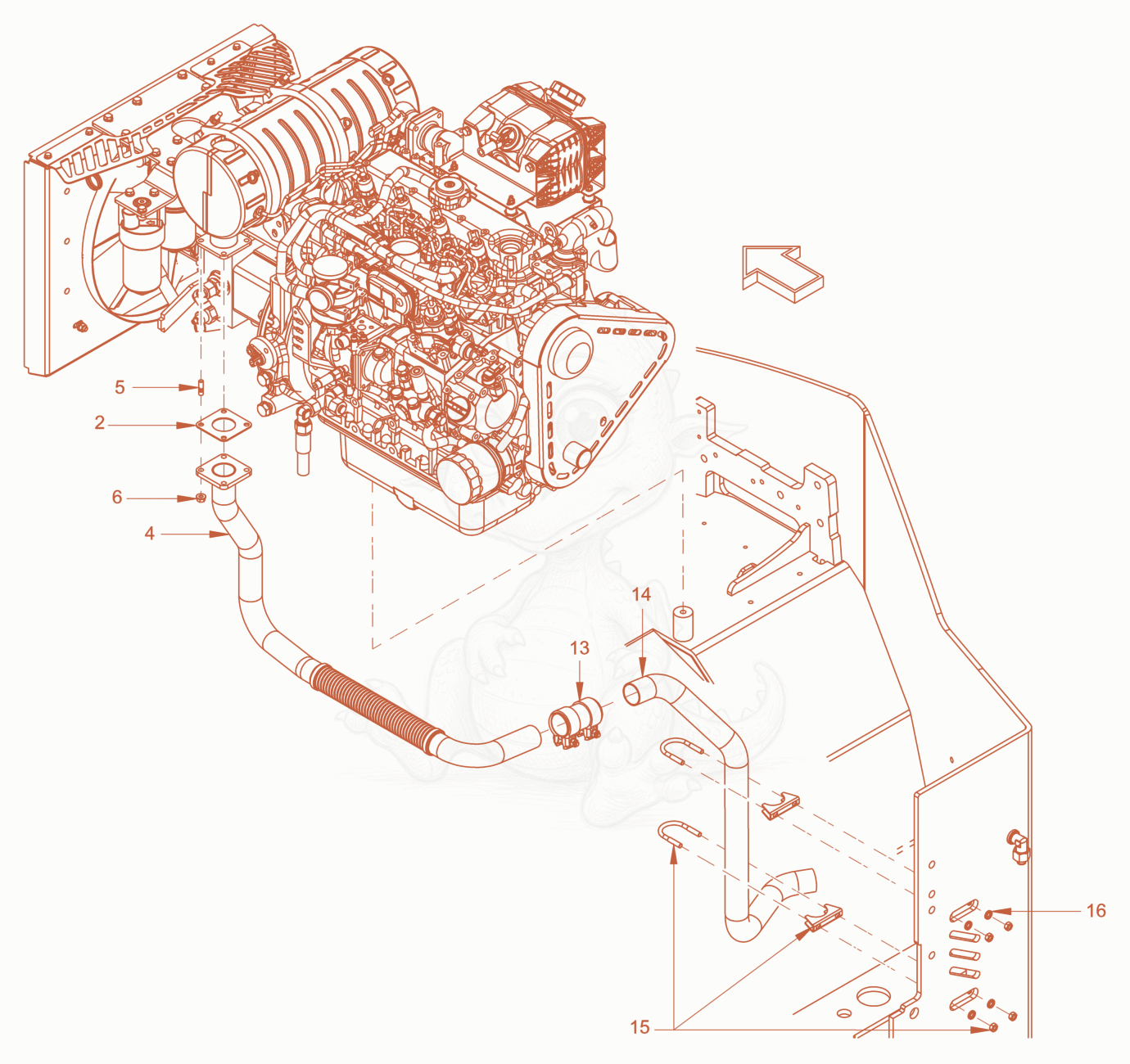 Exploded parts diagram of the exhaust system of a Wacker Neuson RD40-130CDPF, with numbered balloons