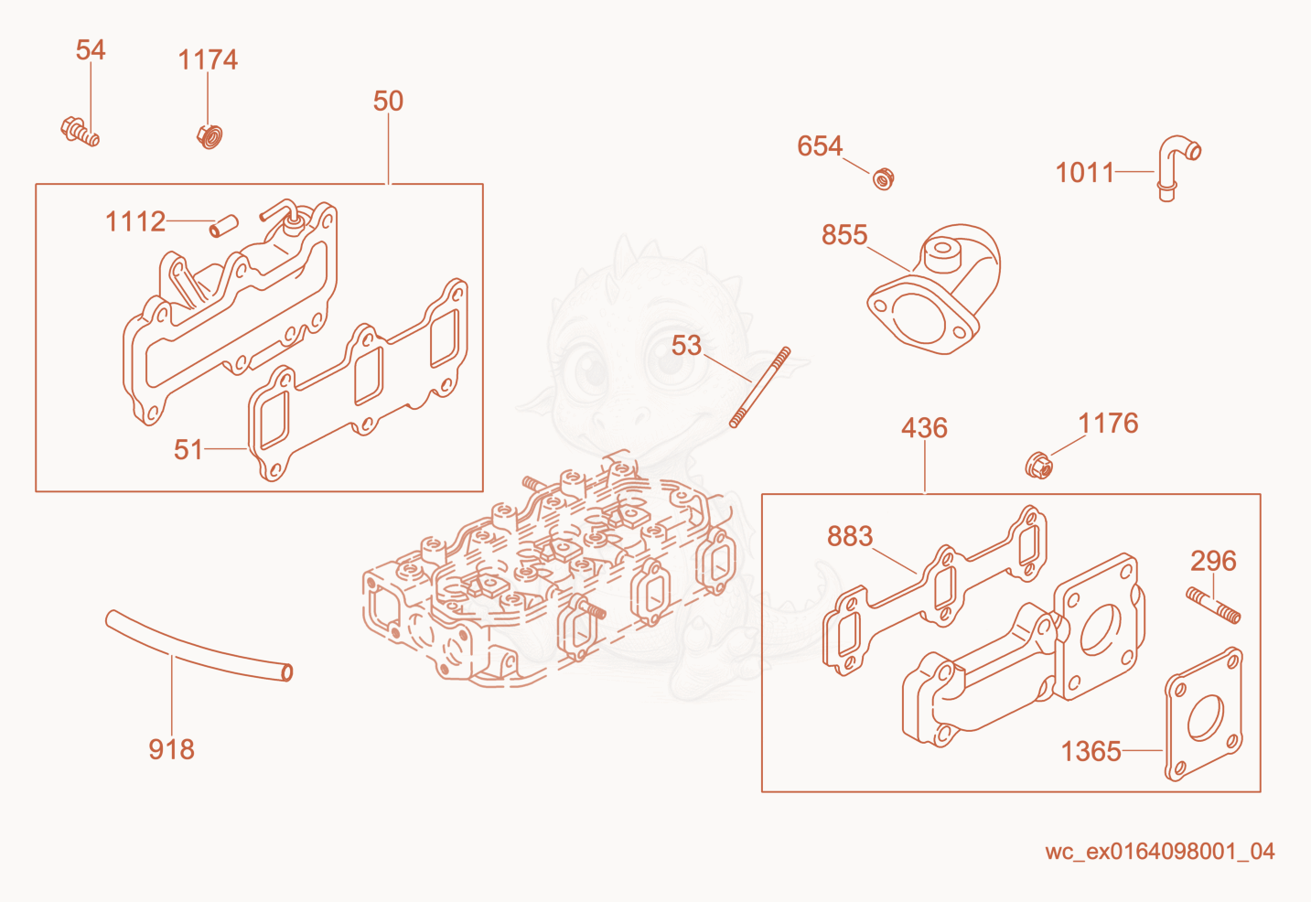 Exploded parts diagram of the Manifold cpl. of a Wacker Neuson CRT48-34V, with numbered balloons