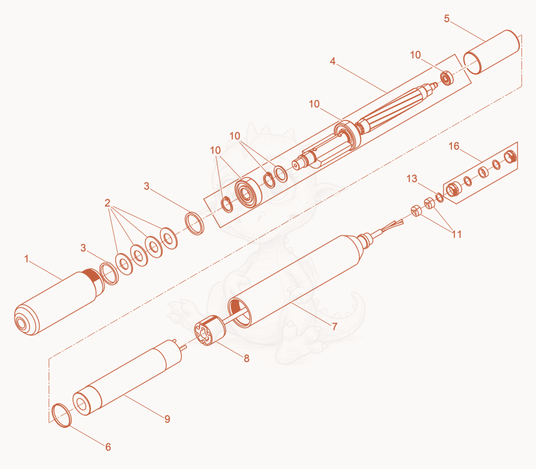 Exploded parts diagram of the Internal Vibrator of a Wacker Neuson IRSE-FU58/230, with numbered balloons
