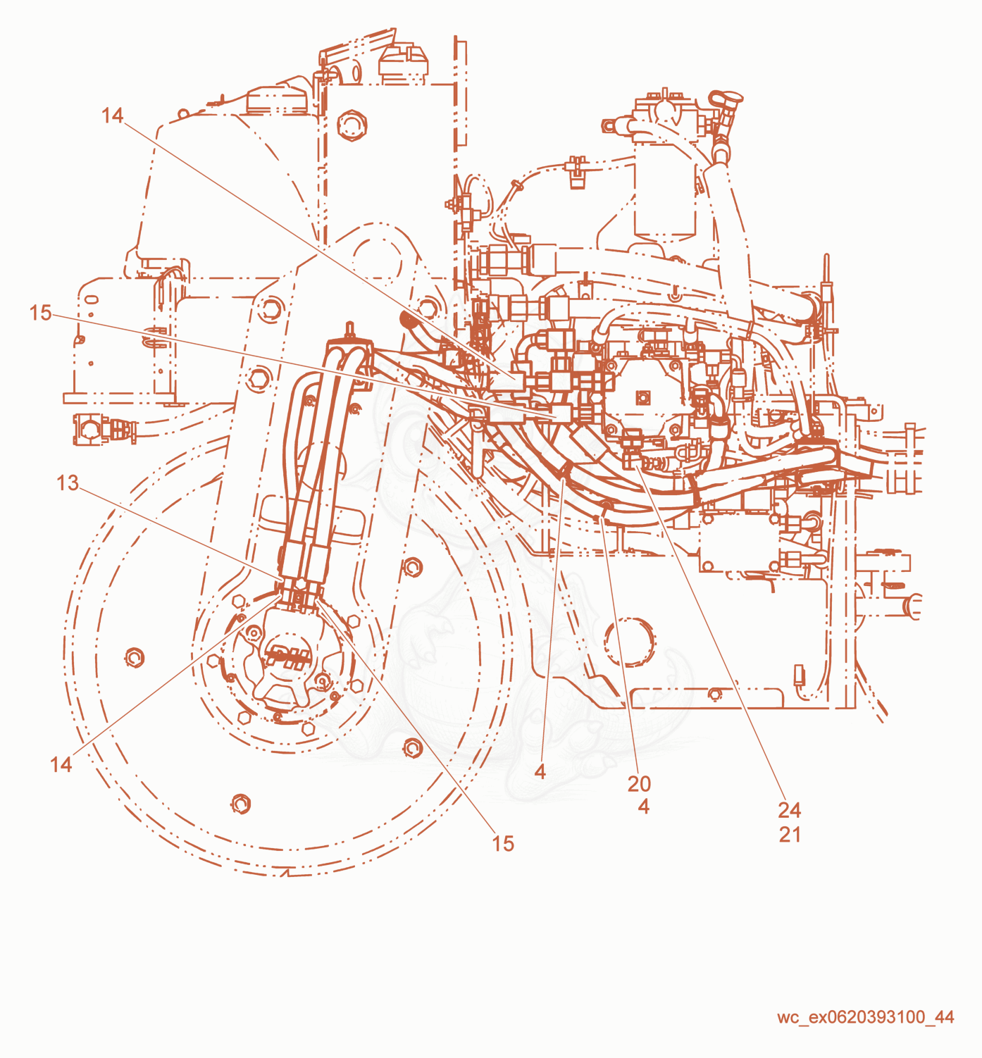 Exploded parts diagram of the Drive Motor Hydraulic Line (Front) of a Wacker Neuson RD27-100, with numbered balloons