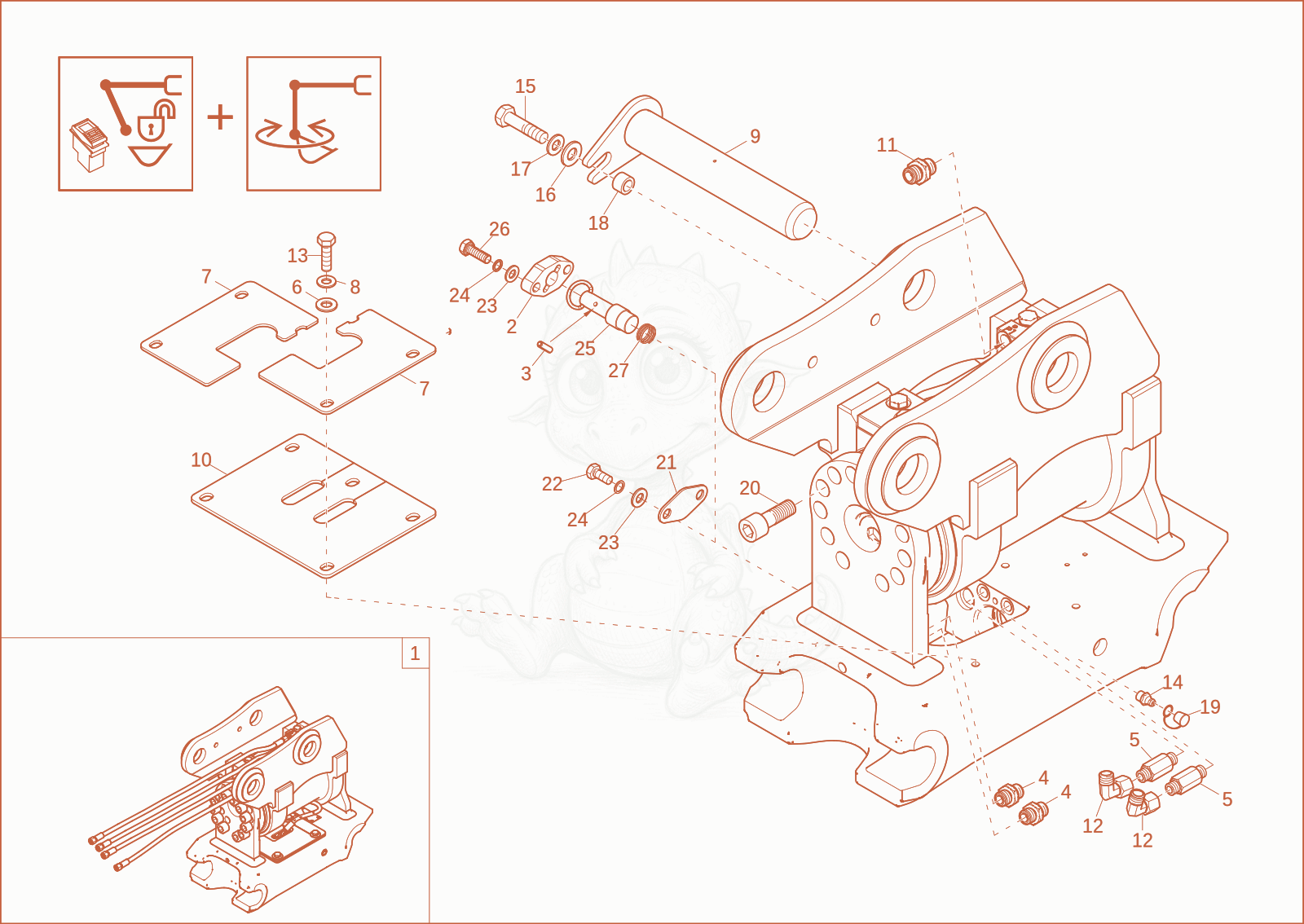 Exploded parts diagram of the Easy Lock Powertlit (Option) of a Wacker Neuson EW65, with numbered balloons
