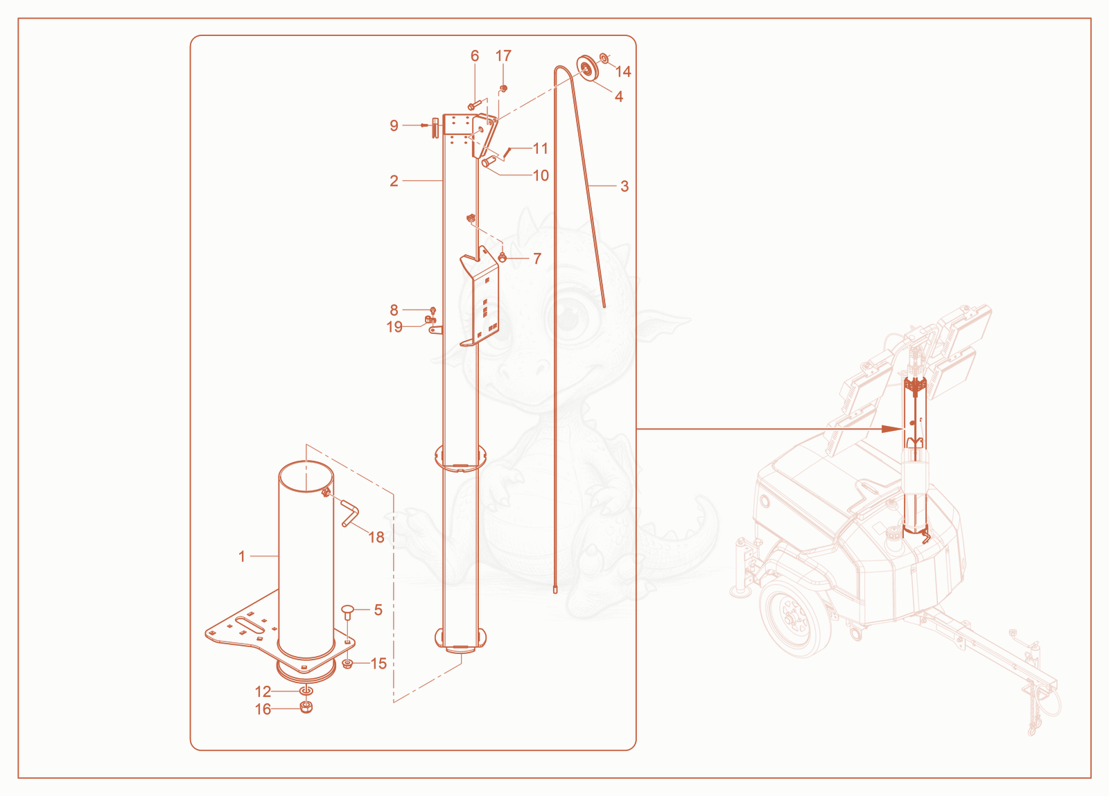 Exploded parts diagram of the Tower-Base of a Wacker Neuson LTT4RAC, with numbered balloons