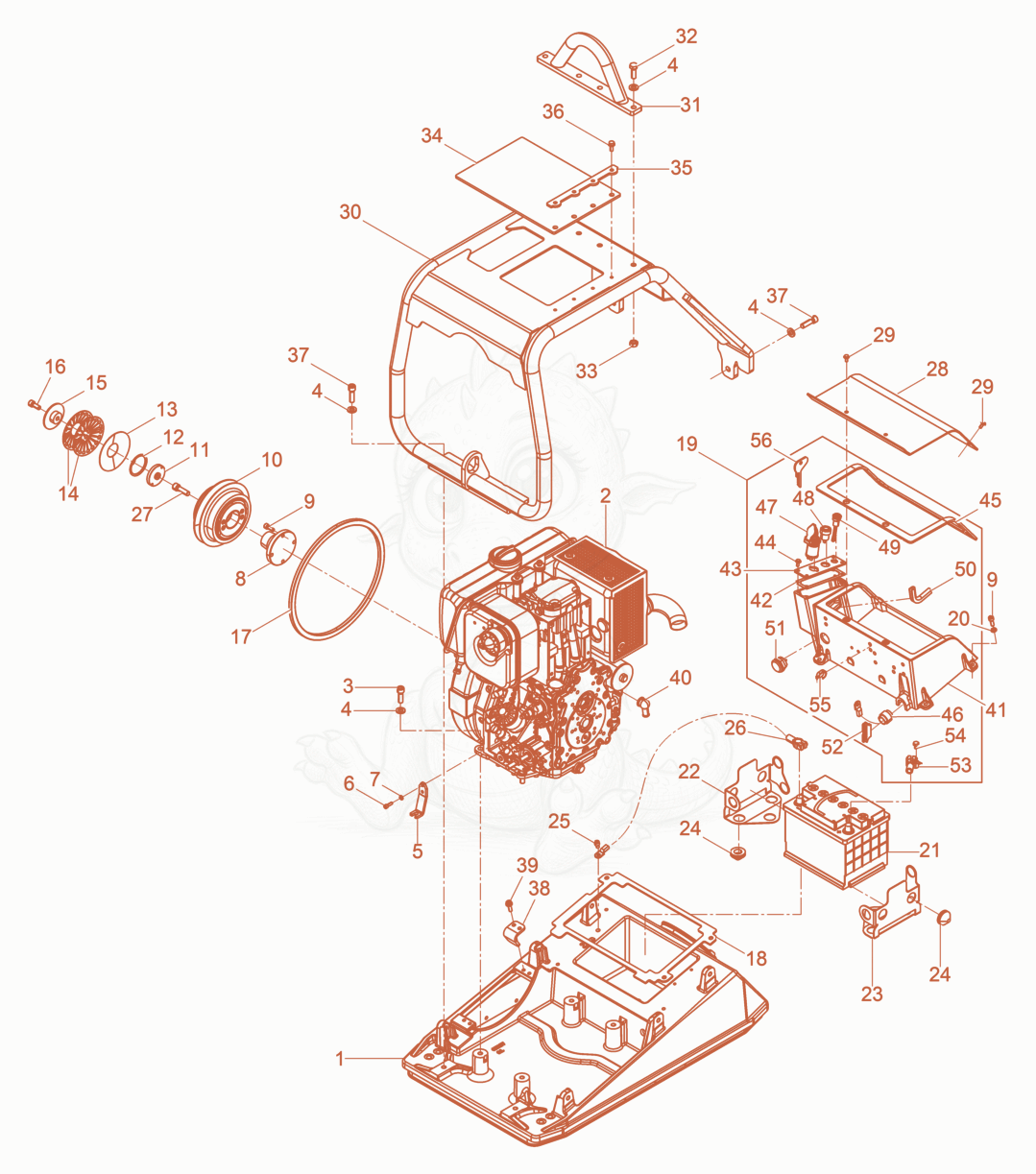Exploded parts diagram of the Upper mass of a Wacker Neuson DPU6555HEAP, with numbered balloons
