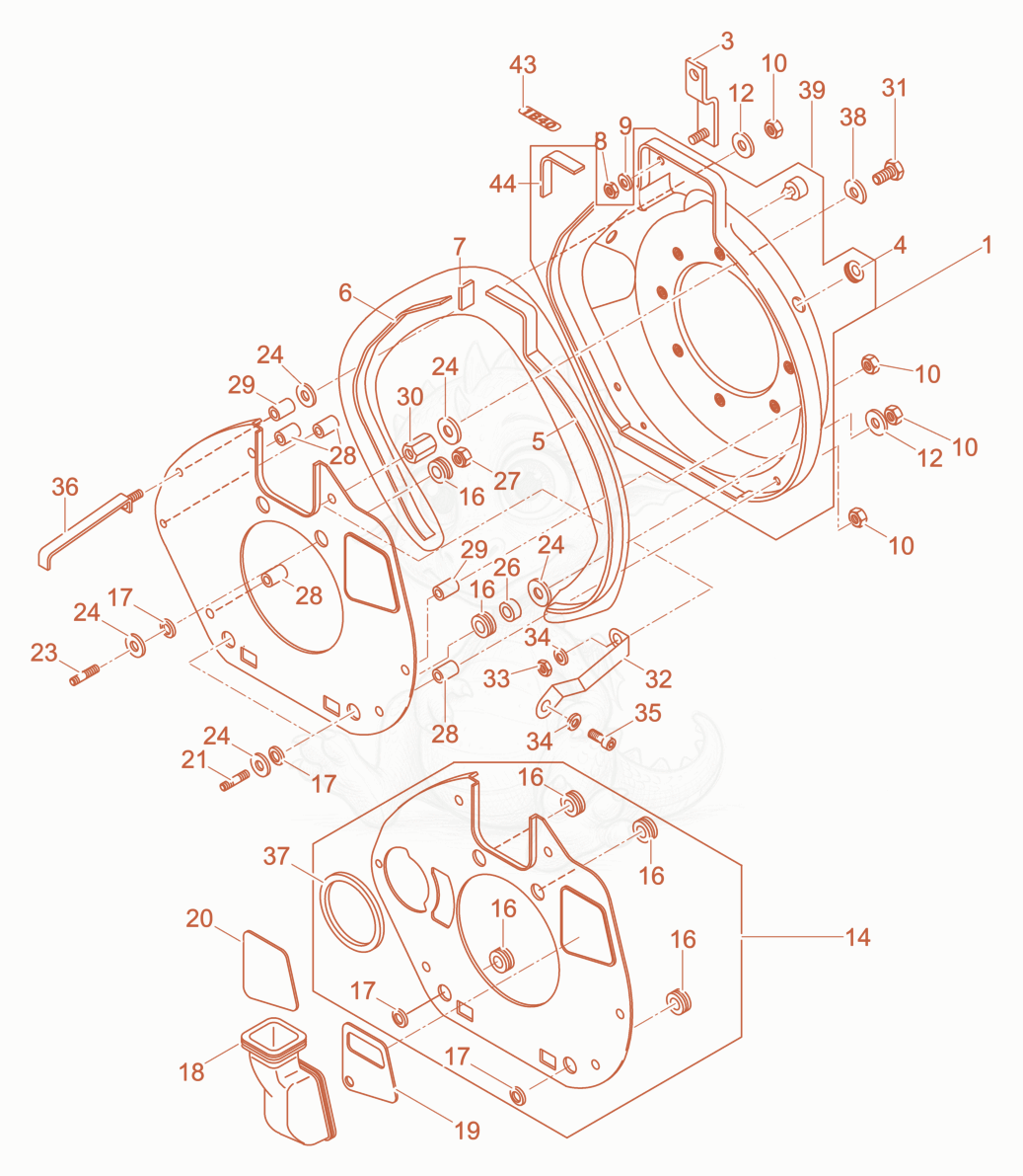 Despiece del Air ducting de una máquina Wacker Neuson DPU5260HE, con globos numerados