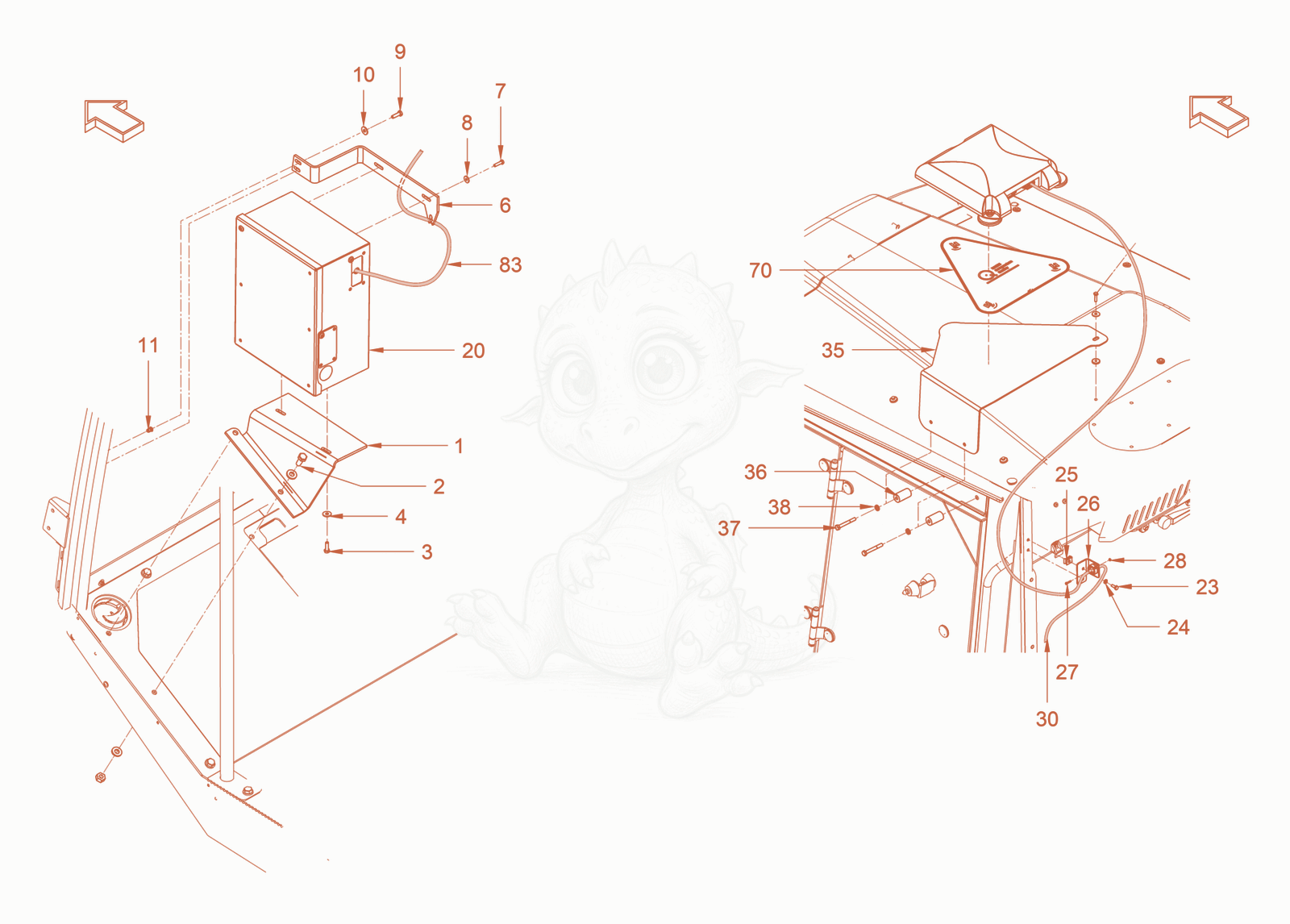 Exploded parts diagram of the HCQ-preparation of a Wacker Neuson RC70VOUS, with numbered balloons