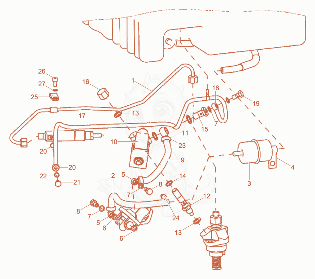 Exploded parts diagram of the Fuel System of a Wacker Neuson DPU7060FET, with numbered balloons