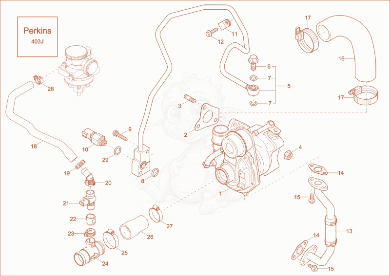 Despiece del TURBOSUPERCHARGER (option) de una máquina Wacker Neuson DW30, con globos numerados