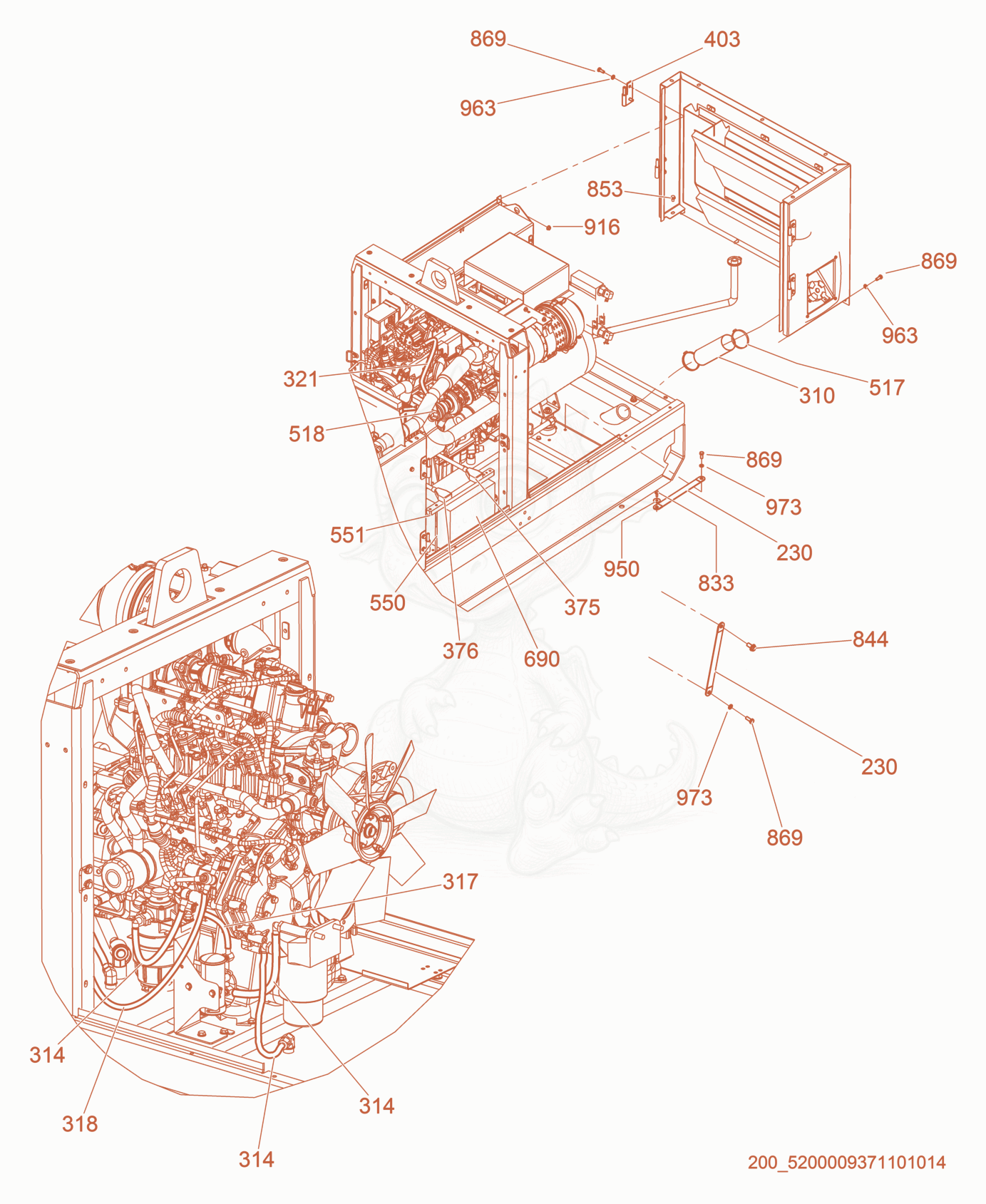 Exploded parts diagram of the Fuel Lines/Battery of a Wacker Neuson G25, with numbered balloons