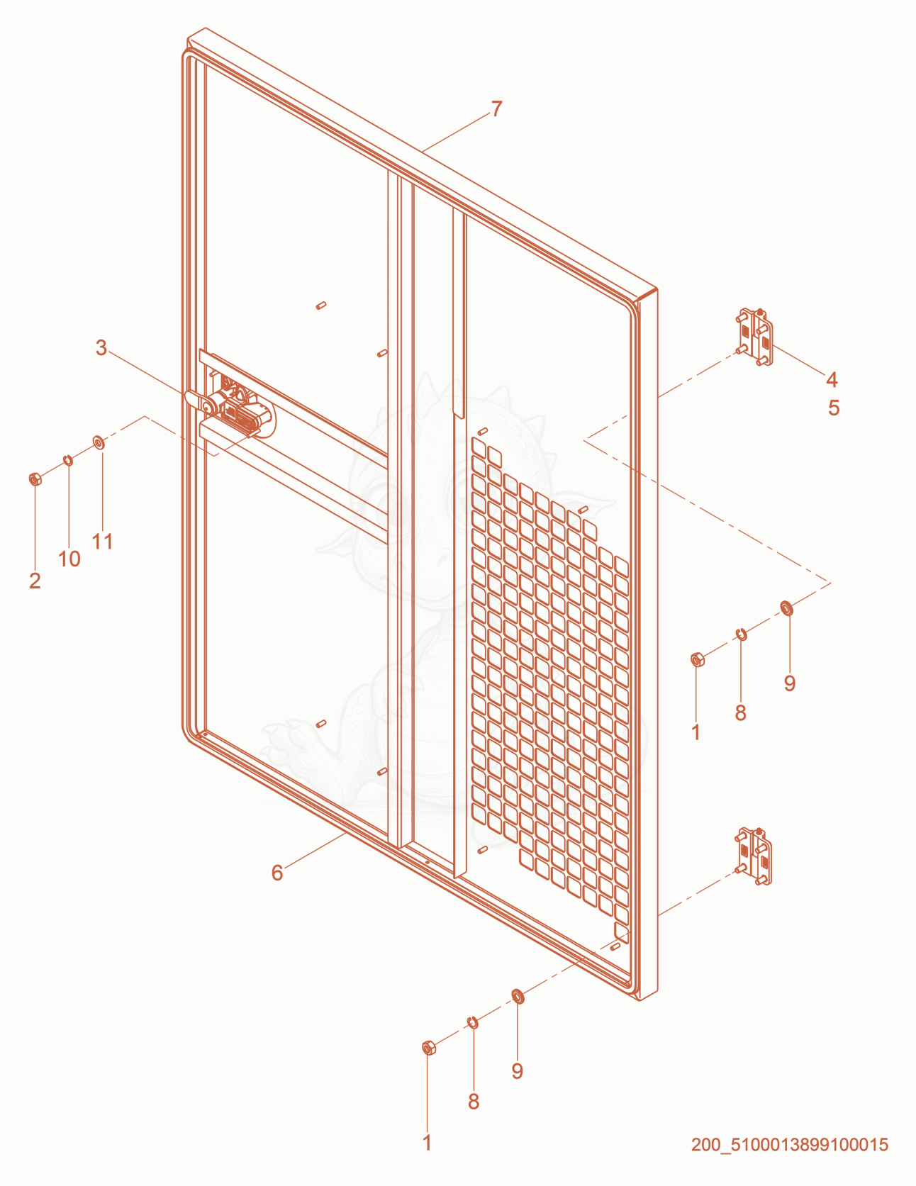 Exploded parts diagram of the Rear access door cpl. of a Wacker Neuson G625, with numbered balloons