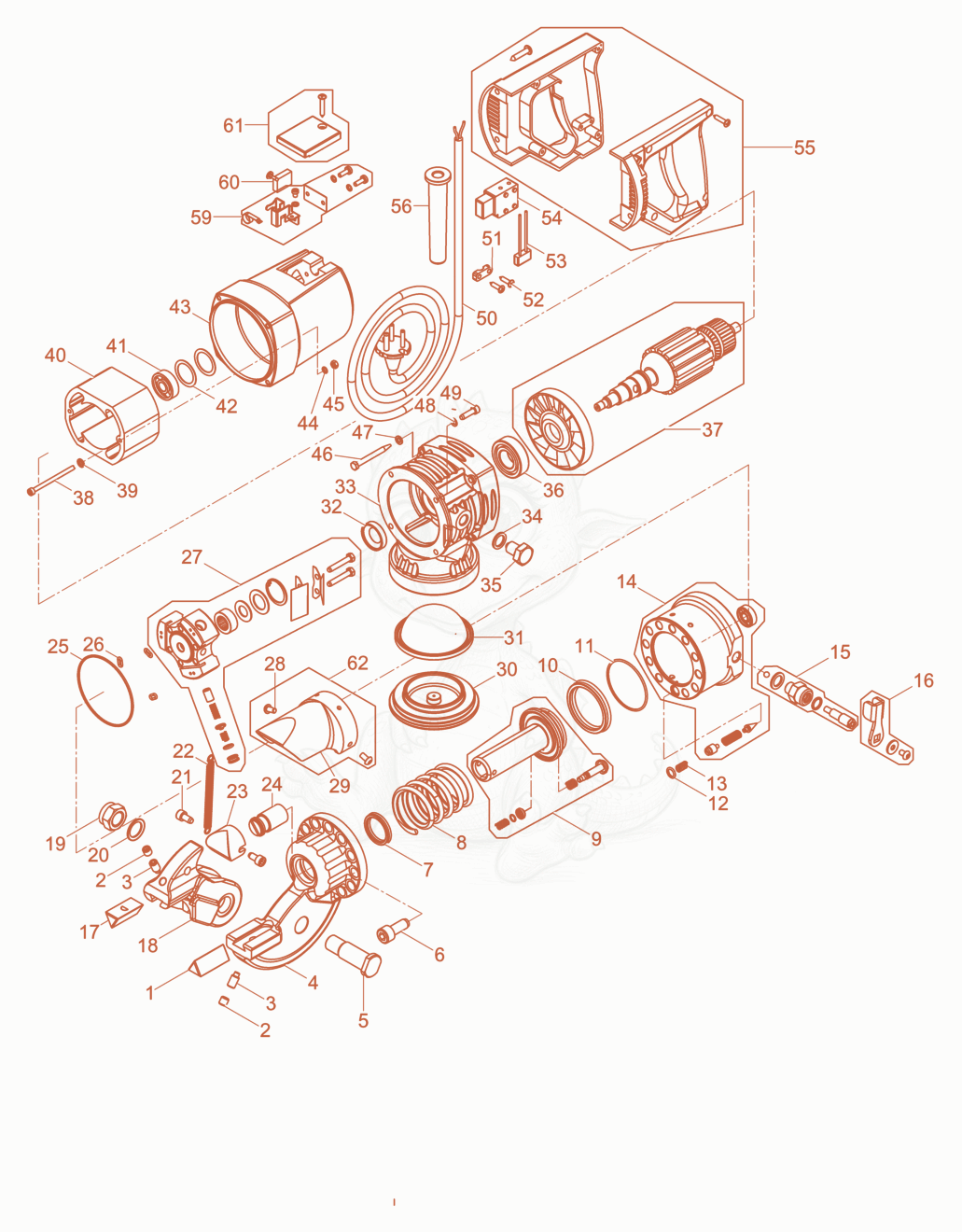 Exploded parts diagram of the Reinforcement Cutting Equipment of a Wacker Neuson RCP-16/115, with numbered balloons