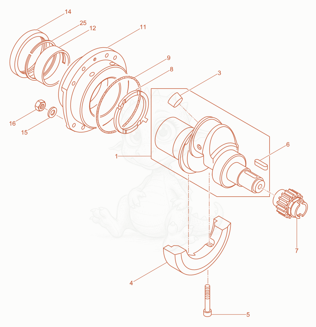 Exploded parts diagram of the Crankshaft, Bearing flange of a Wacker Neuson DPU4545H, with numbered balloons