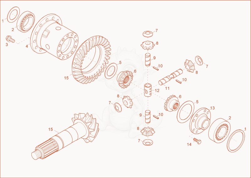 Exploded parts diagram of the differential (front axle) of a Wacker Neuson 4001, with numbered balloons
