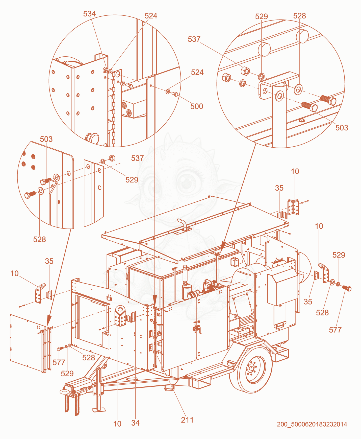 Despiece del Enclosure cpl. de una máquina Wacker Neuson ARCTICBEARXHD, con globos numerados