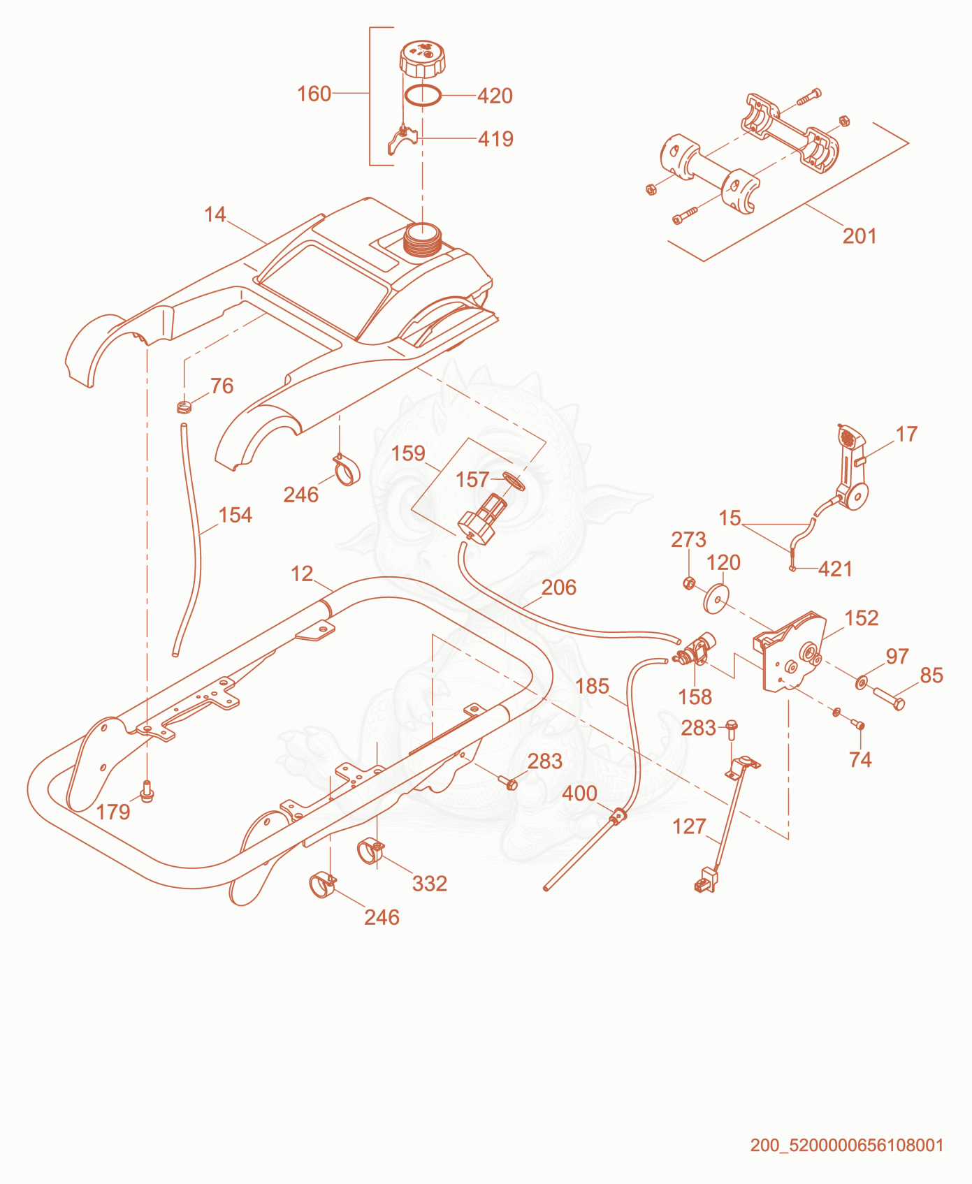 Exploded parts diagram of the Guide Handle cpl. of a Wacker Neuson BS50-2, with numbered balloons