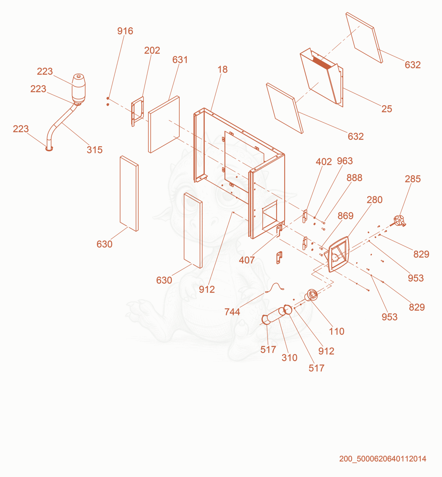 Exploded parts diagram of the Rear Enclosure cpl. of a Wacker Neuson G25, with numbered balloons