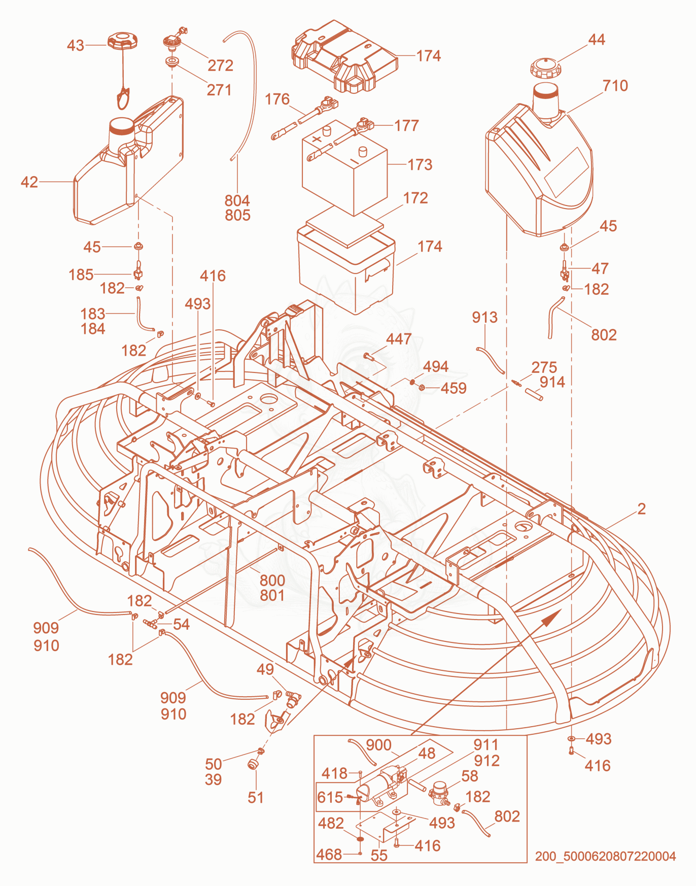 Exploded parts diagram of the Tank cpl. of a Wacker Neuson CRT48-35VEU, with numbered balloons