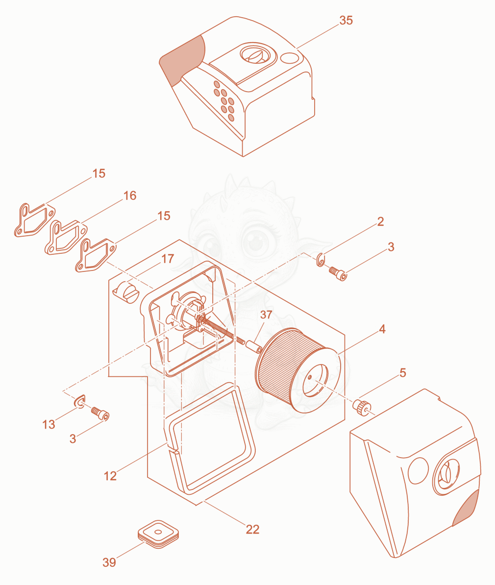 Despiece del Air Cleaner de una máquina Wacker Neuson DPU3750HTS, con globos numerados