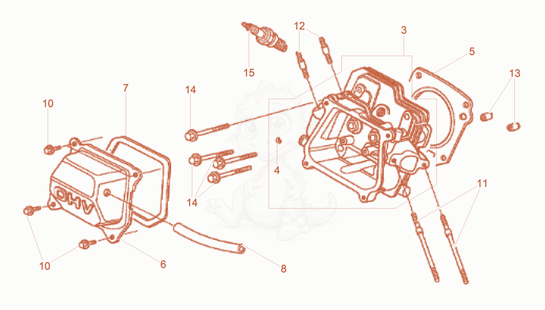 Exploded parts diagram of the Cylinder head of a Wacker Neuson BPS1340AW, with numbered balloons