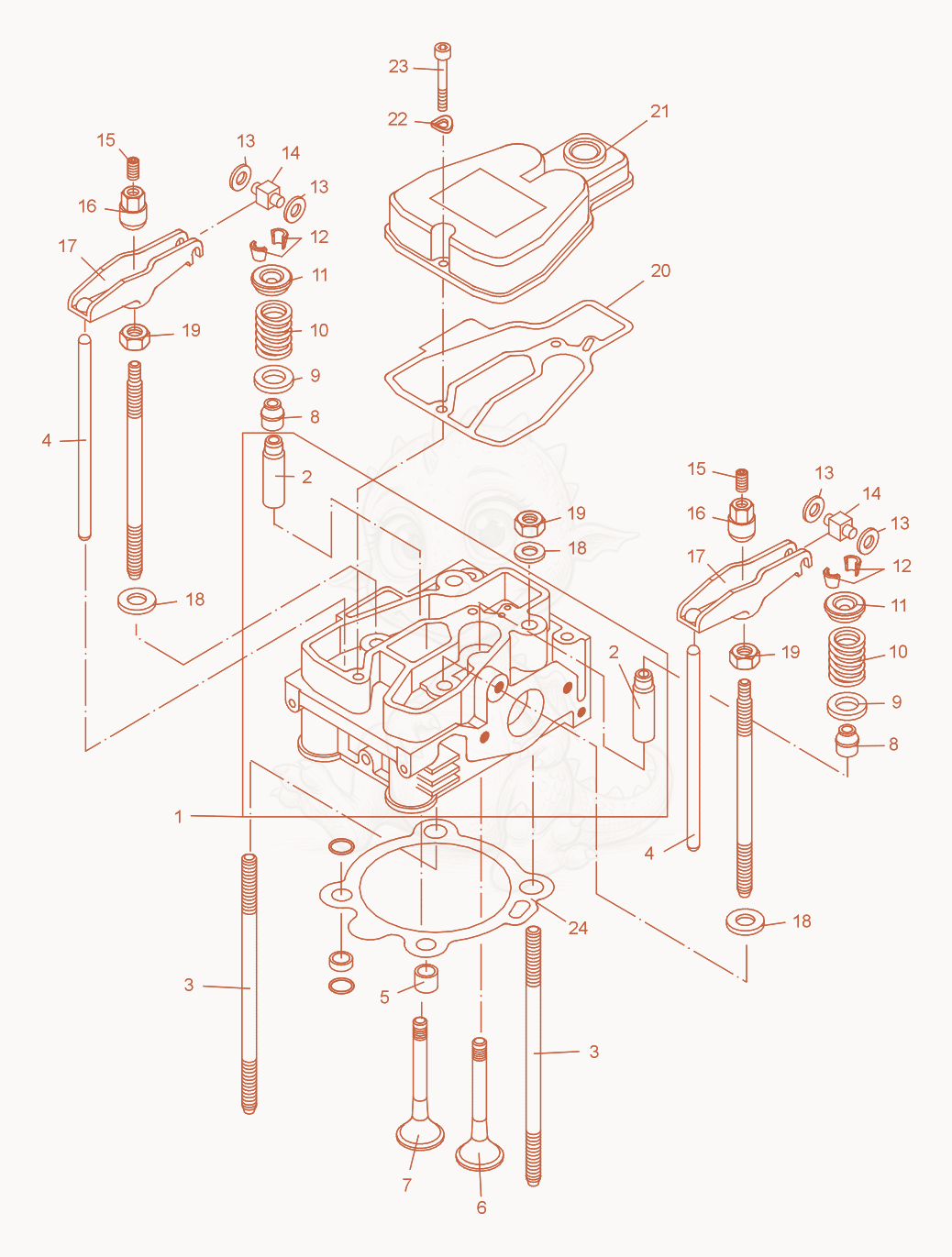 Despiece del Cylinder head de una máquina Wacker Neuson DPS1850HVARIO, con globos numerados