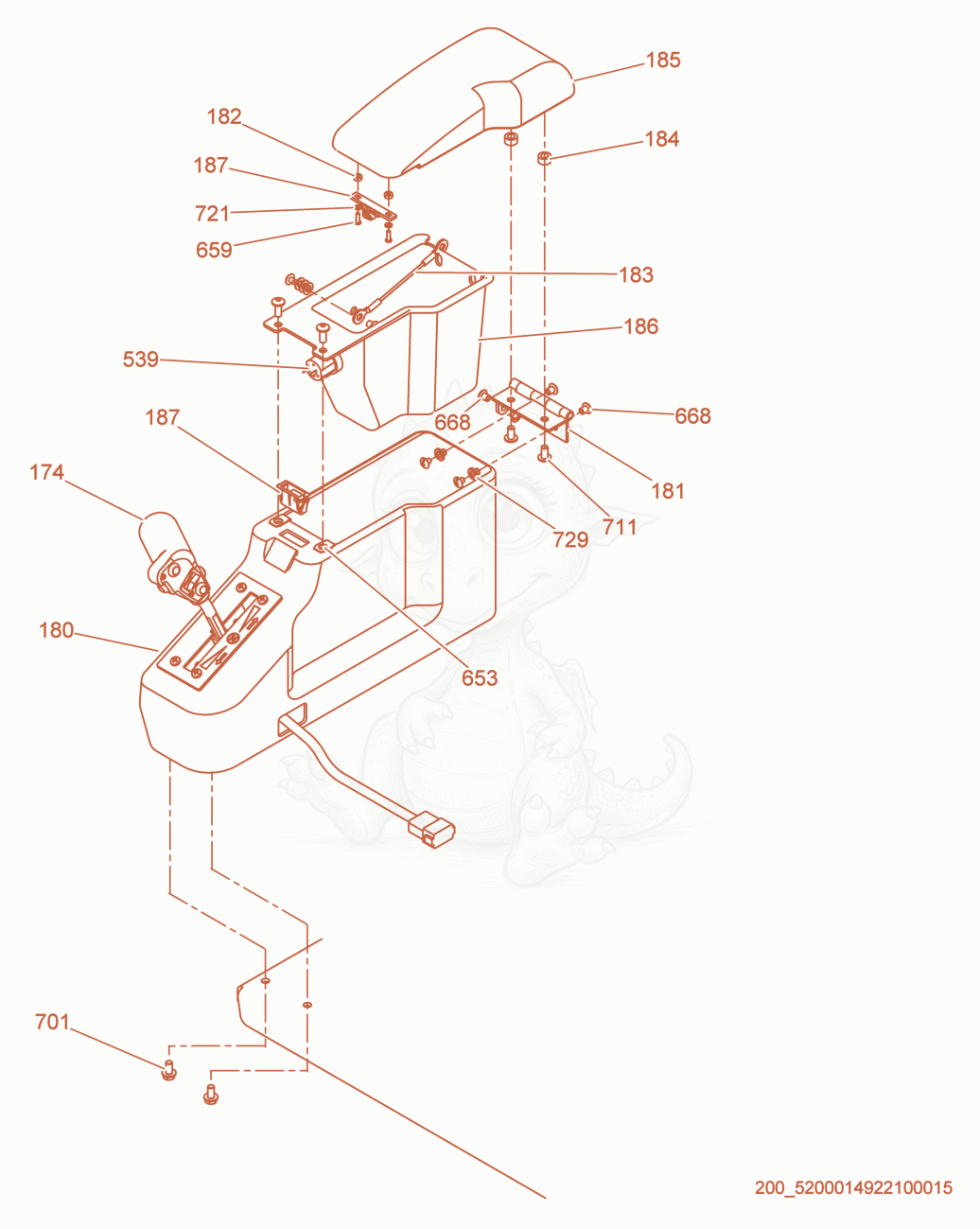 Exploded parts diagram of the Control Lever cpl./Armrest cpl. of a Wacker Neuson RD27-100, with numbered balloons