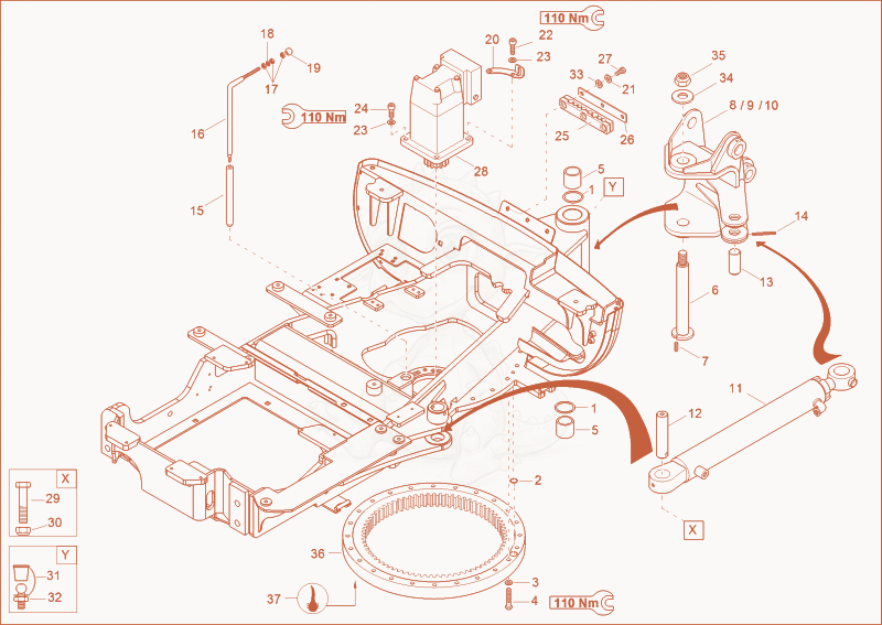 Exploded parts diagram of the chassis of a Wacker Neuson 2003, with numbered balloons
