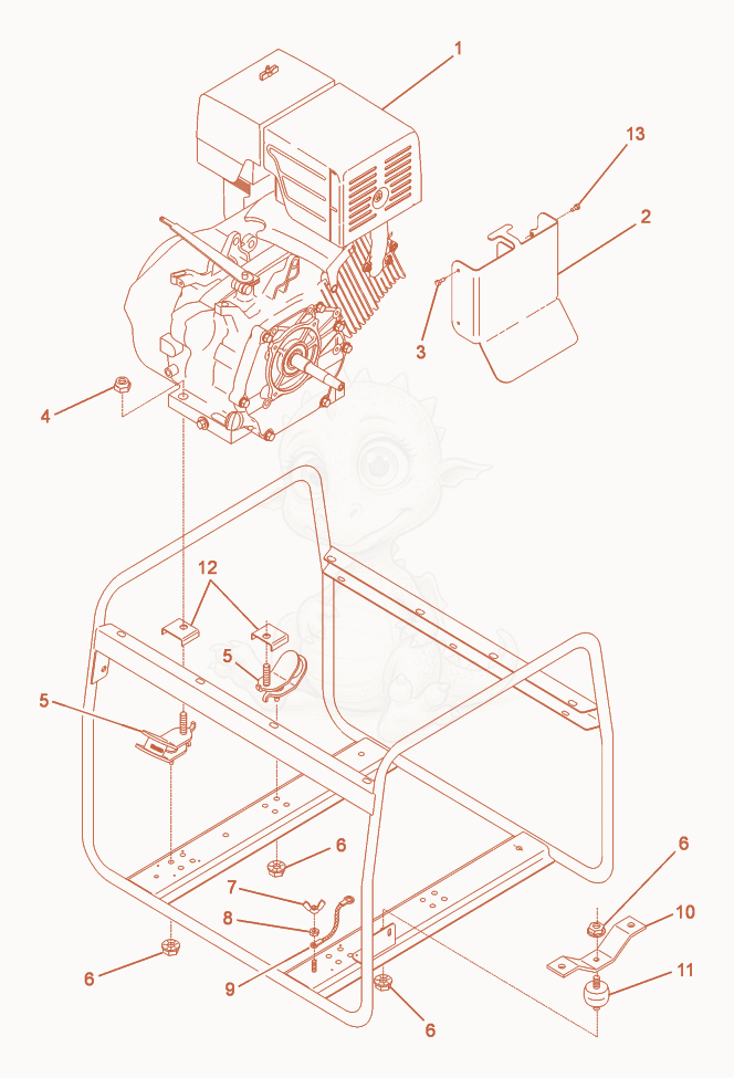 Exploded parts diagram of the Engine Compartment of a Wacker Neuson G3.7A, with numbered balloons