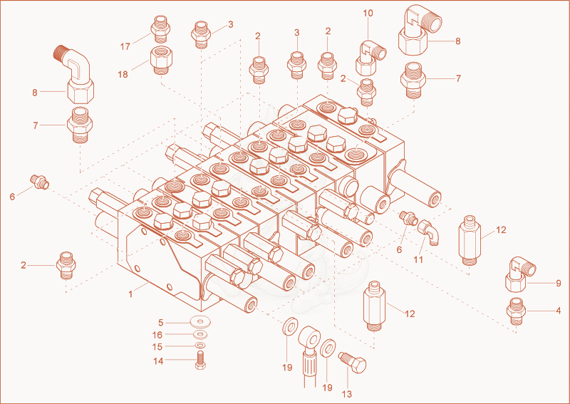 Exploded parts diagram of the CONTROL VALVE 1 of a Wacker Neuson 2003, with numbered balloons