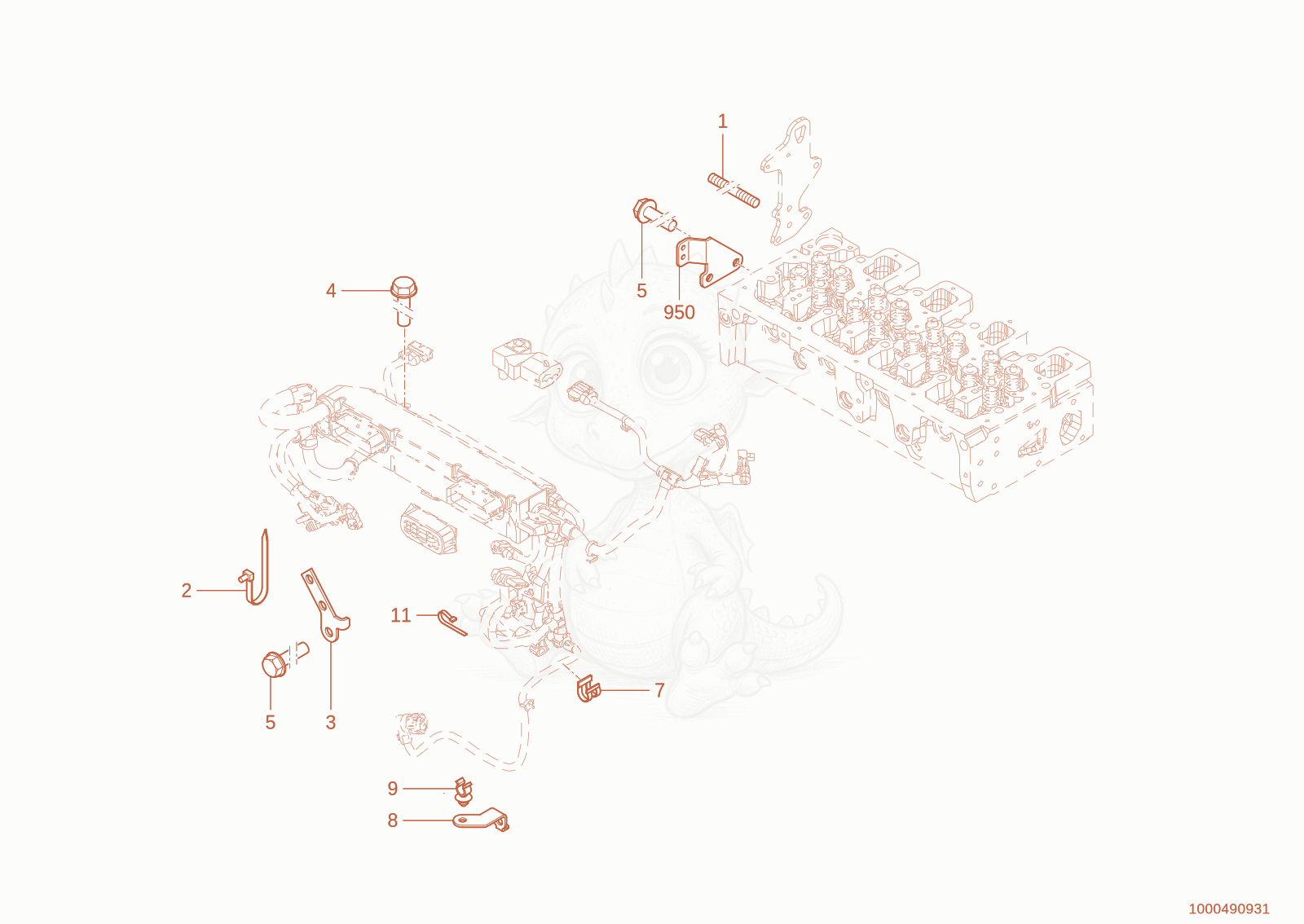 Exploded parts diagram of the Attachment of the speed sensor of a Wacker Neuson TH955(416-26), with numbered balloons