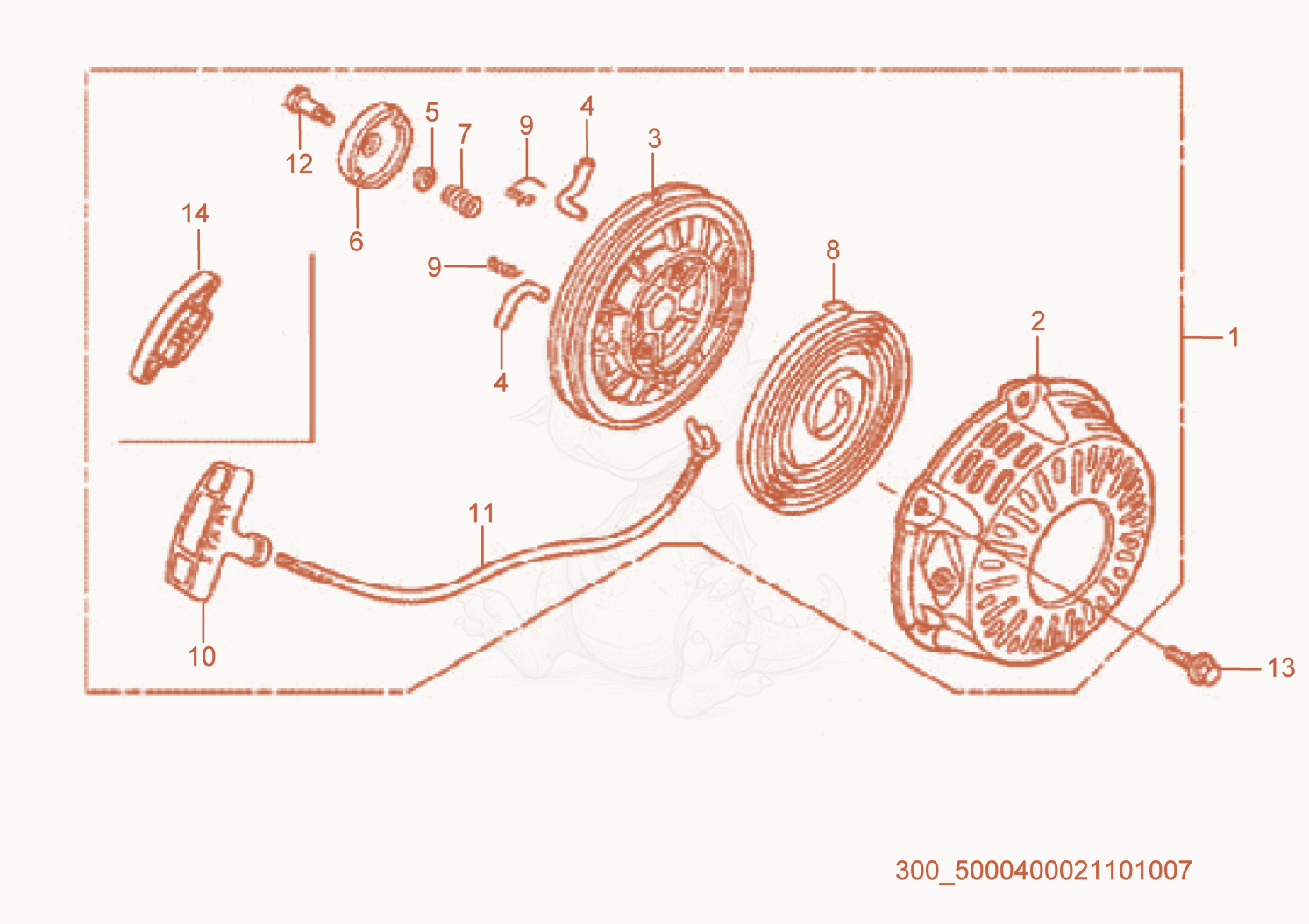 Exploded parts diagram of the Starter cpl. of a Wacker Neuson VP1340AW, with numbered balloons