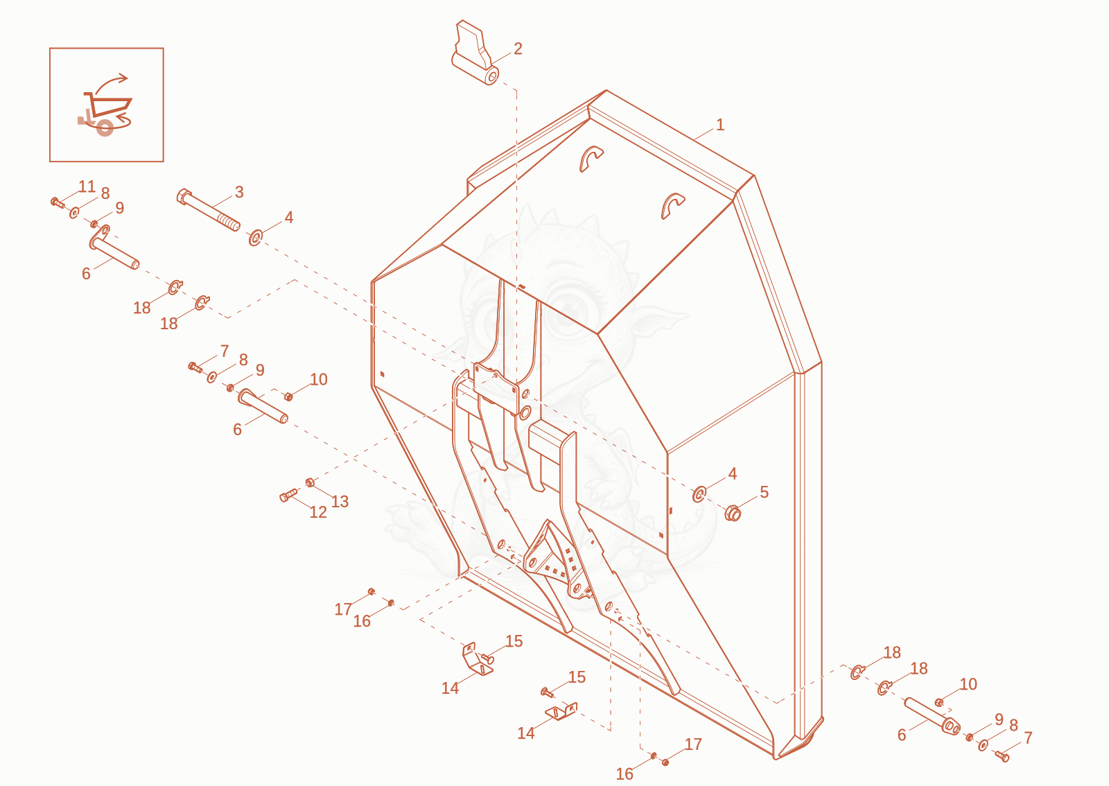 Exploded parts diagram of the skip (option) of a Wacker Neuson DW15, with numbered balloons