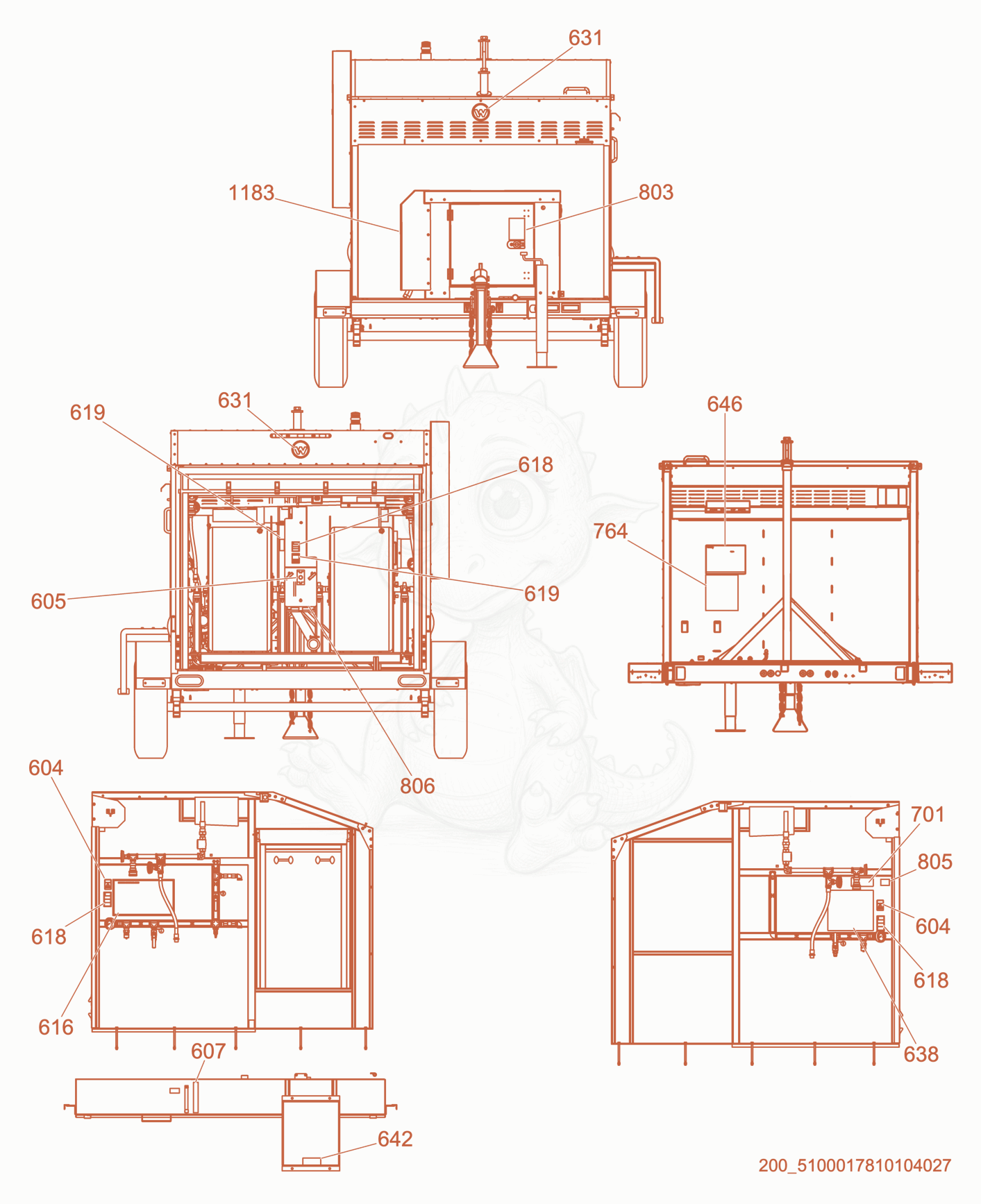 Exploded parts diagram of the Labels of a Wacker Neuson E3000, with numbered balloons