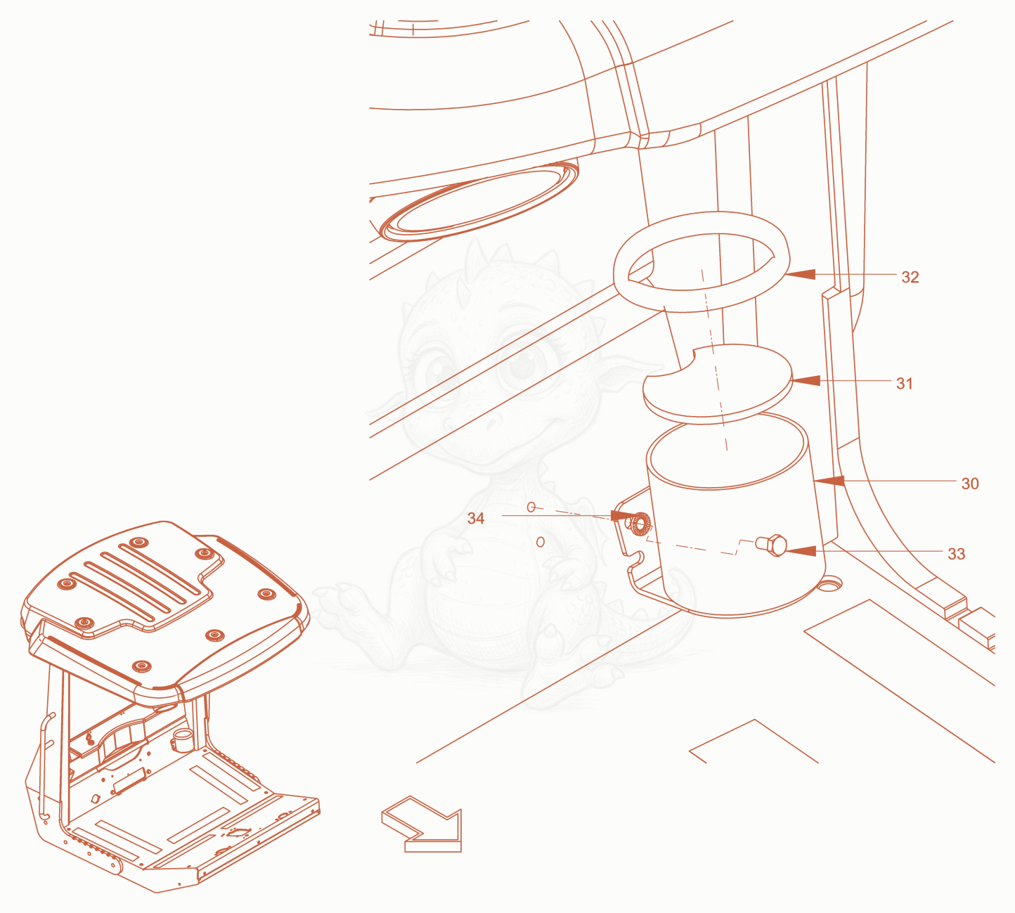 Exploded parts diagram of the place of deposit of a Wacker Neuson RC110PUSROPS, with numbered balloons