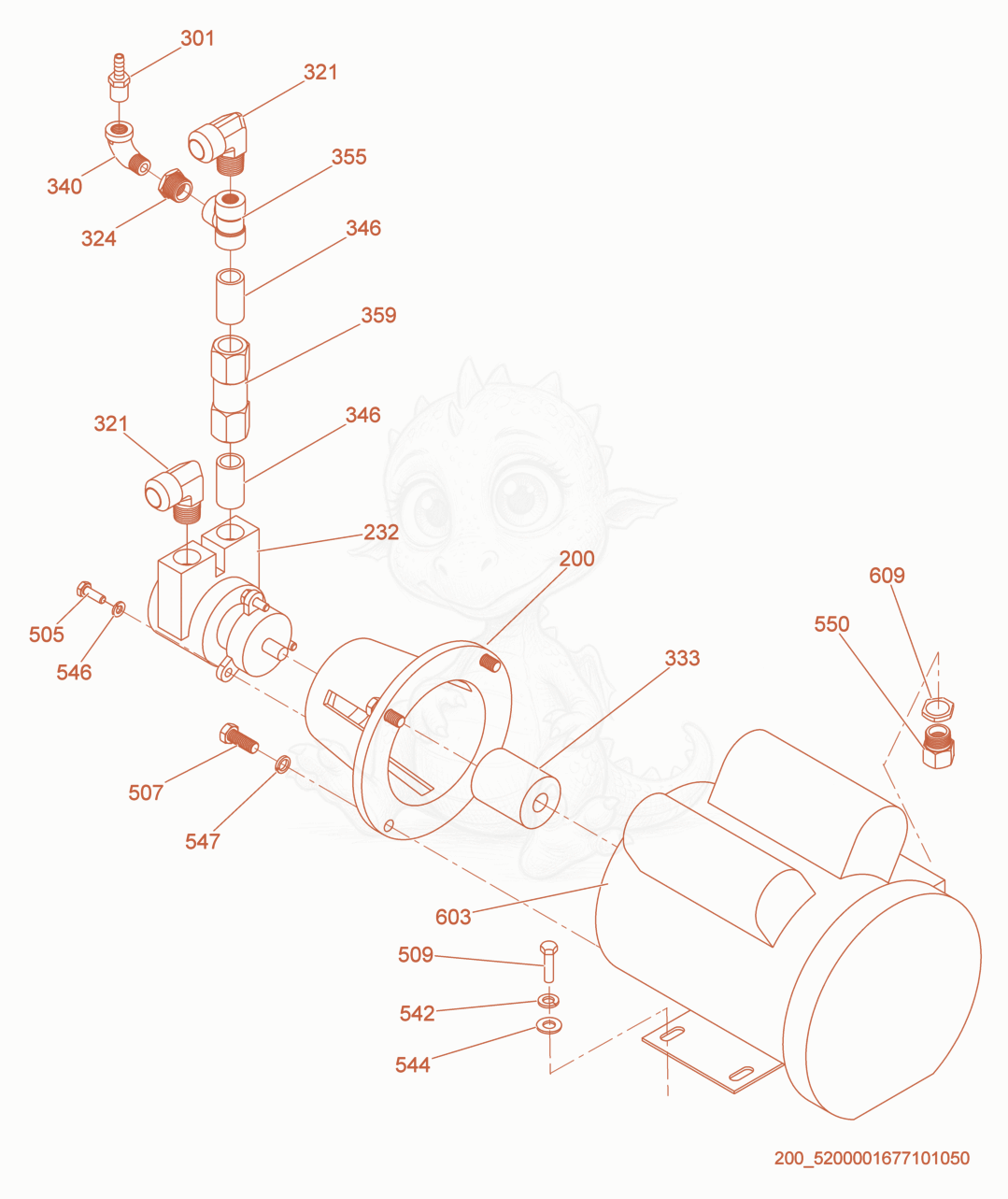 Exploded parts diagram of the Pump-Heat Transfer Fluid of a Wacker Neuson HSH350, with numbered balloons
