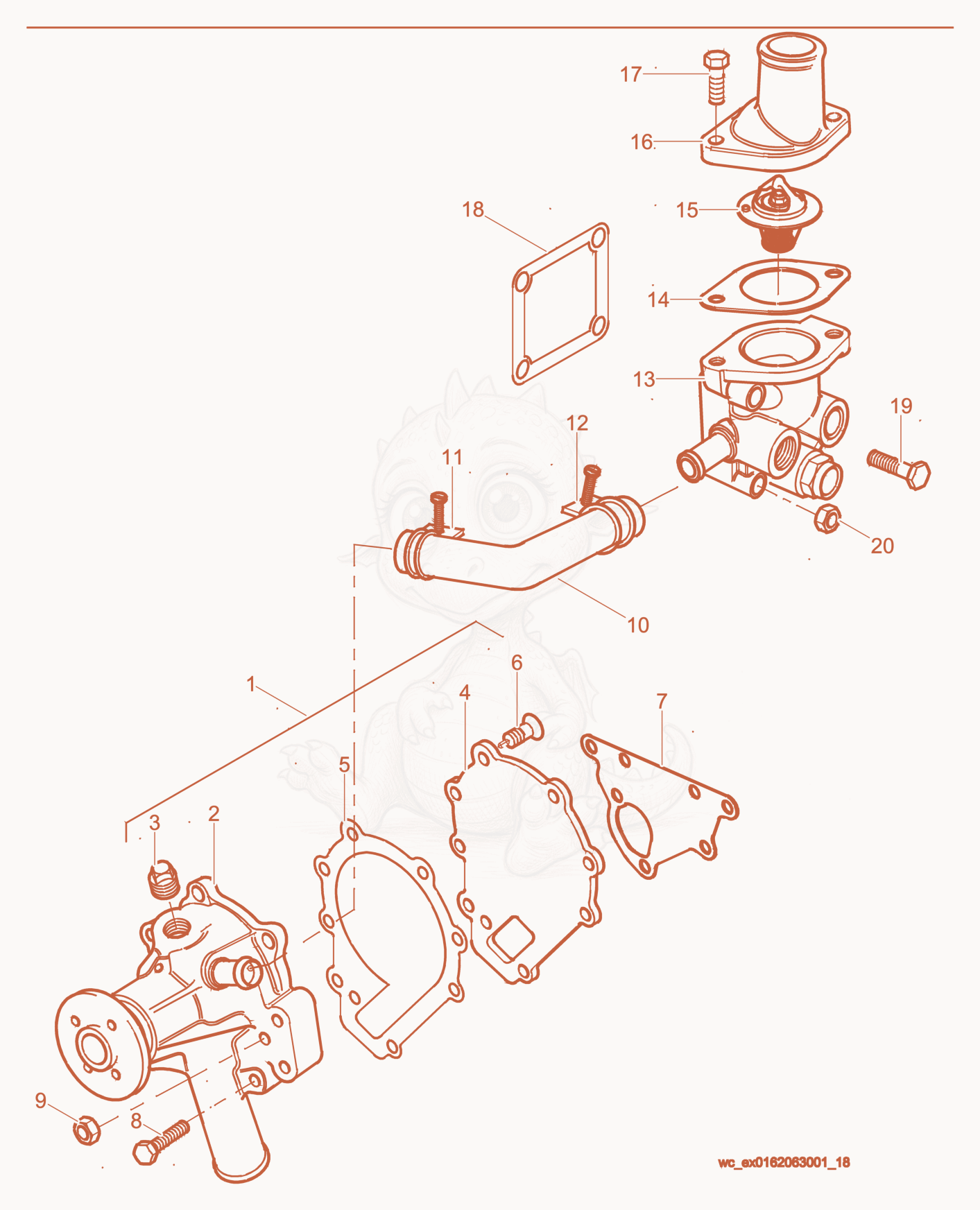 Exploded parts diagram of the Water Pump of a Wacker Neuson RD27-120, with numbered balloons