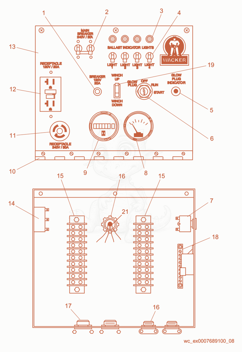 Exploded parts diagram of the Control Panel of a Wacker Neuson LTP4Z, with numbered balloons